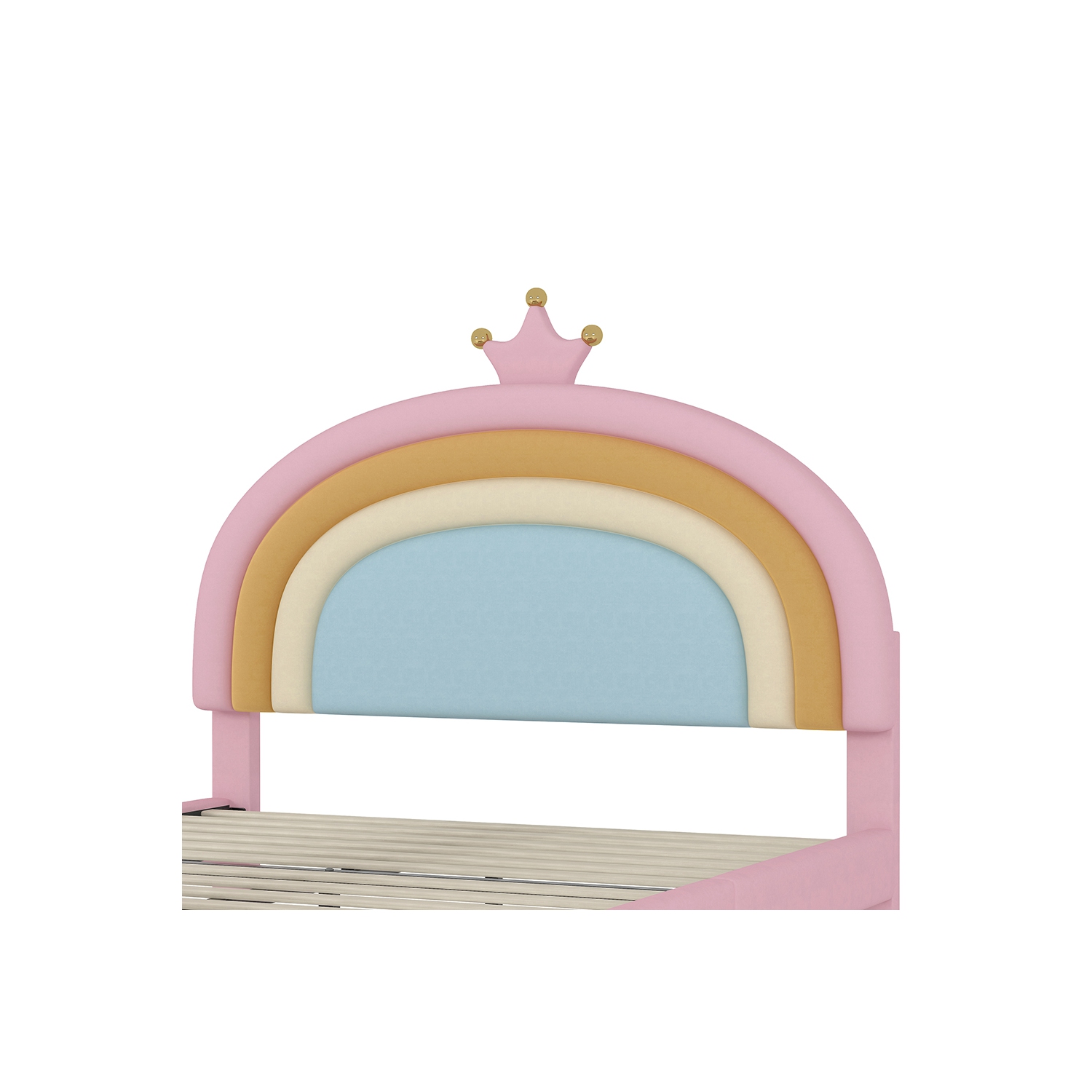 Lit double rembourré Rainbow Design Kepooman, lit plateforme en velours Princess avec tiroir de rangement