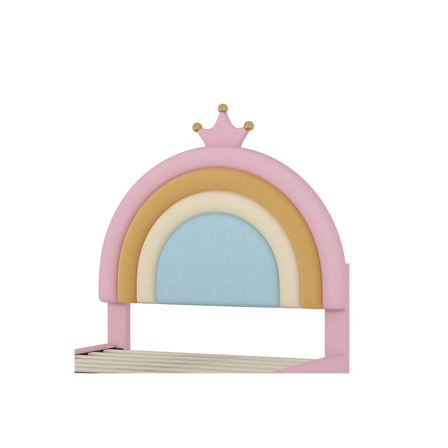 Lit jumeau rembourré Rainbow Design Kepooman, lit plateforme en velours Princess avec tiroir de rangement