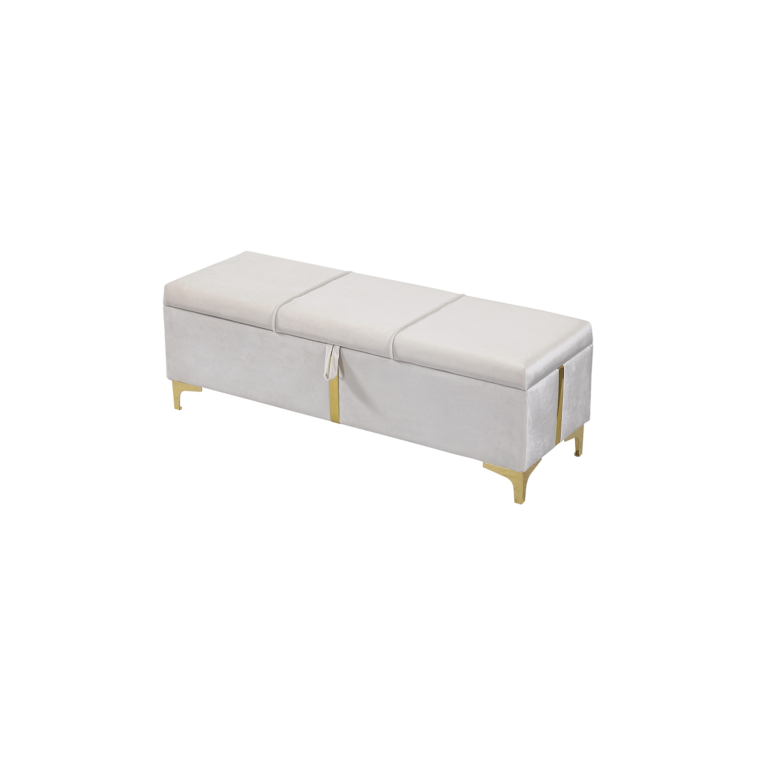 Pouf de rangement élégant en velours rembourré Kepooman, banc de rangement avec pattes en métal pour chambre, salon - Beige