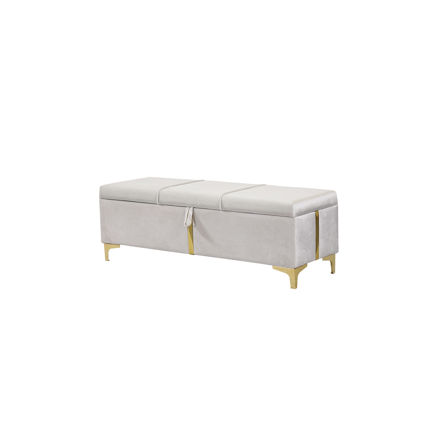Pouf de rangement élégant en velours rembourré Kepooman, banc de rangement avec pattes en métal pour chambre, salon - Beige