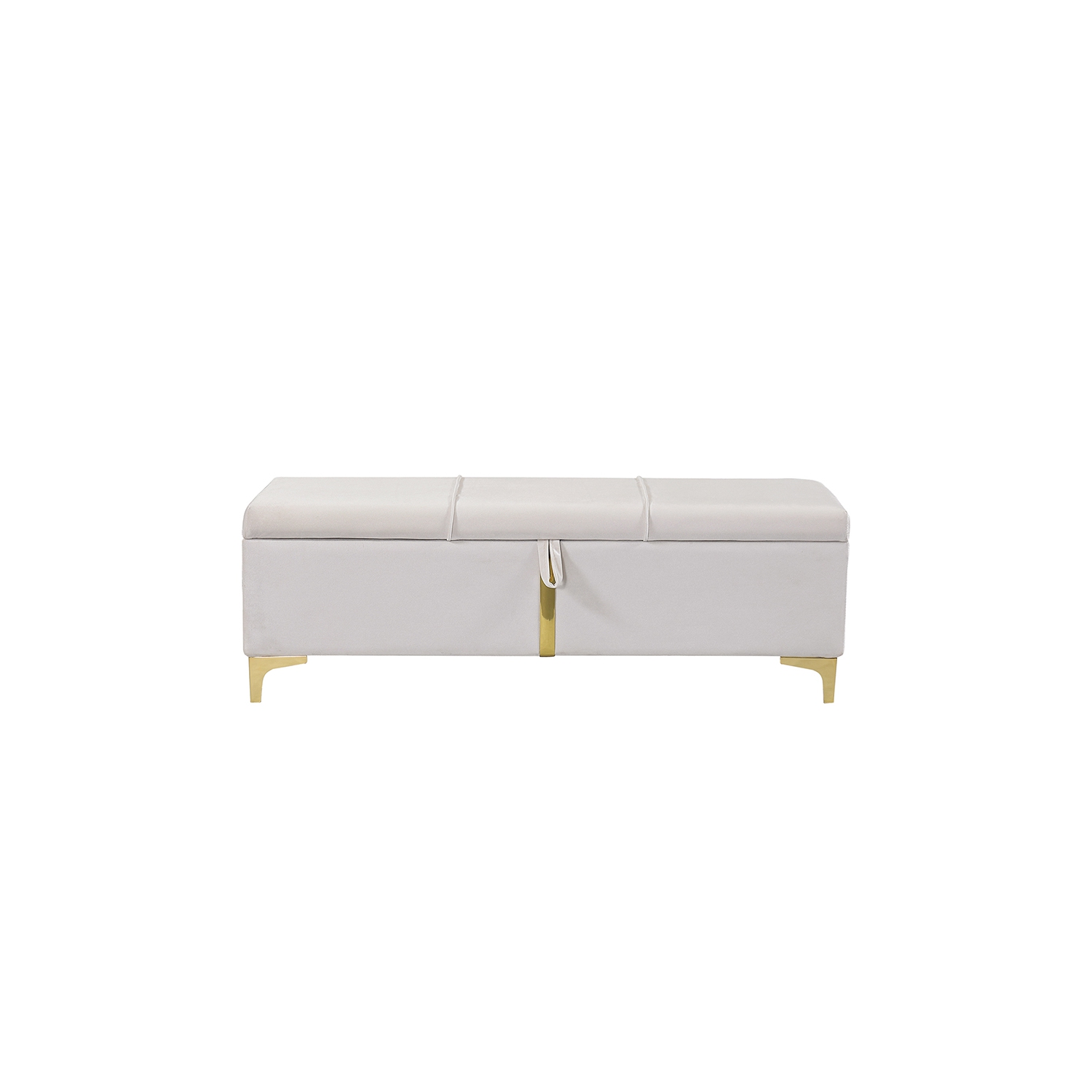 Pouf de rangement élégant en velours rembourré Kepooman, banc de rangement avec pattes en métal pour chambre, salon - Beige