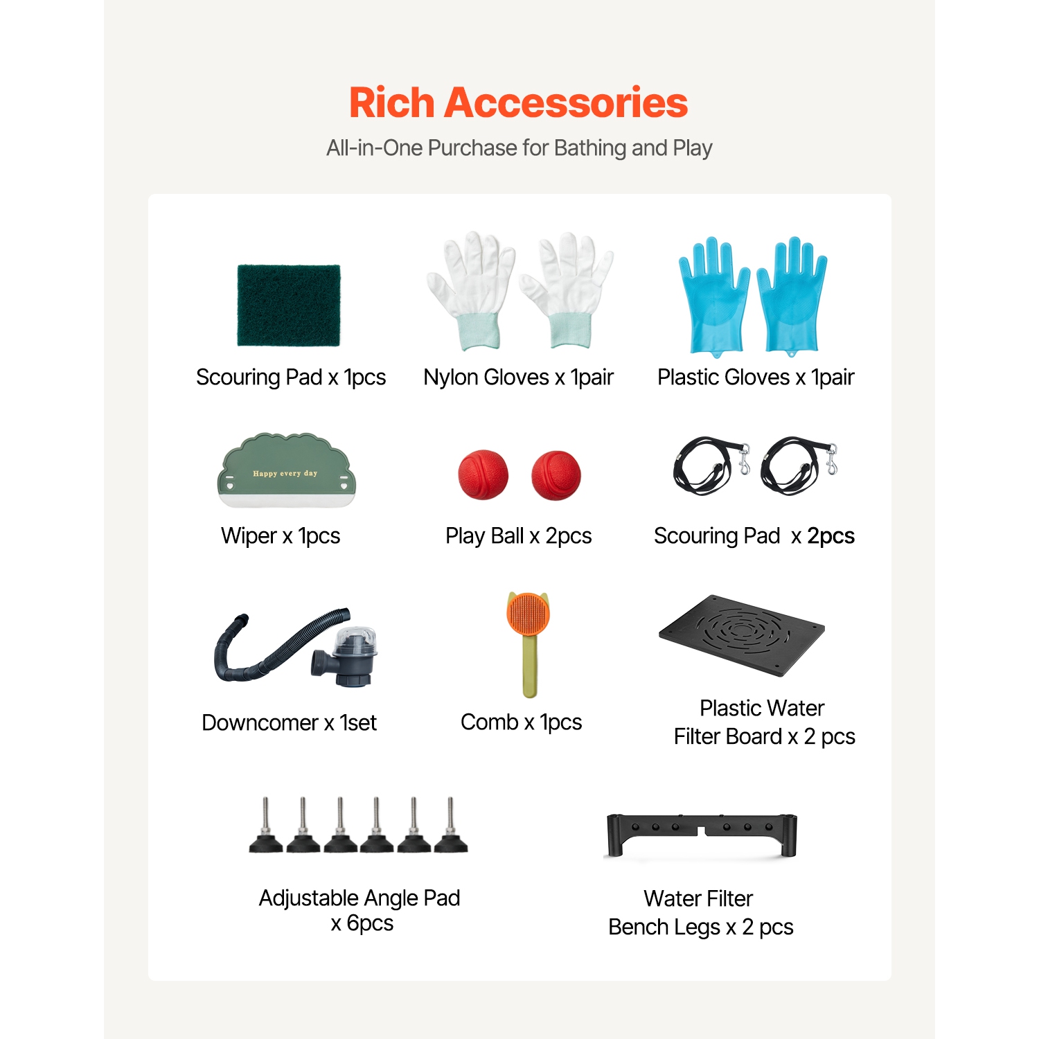 VEVOR 62 inch Stainless Steel Dog Washing Station w/ Stairs, PE Water Filter Board, Faucet & Showerhead & Soap Holder Dog Bathtub for Large & Medium