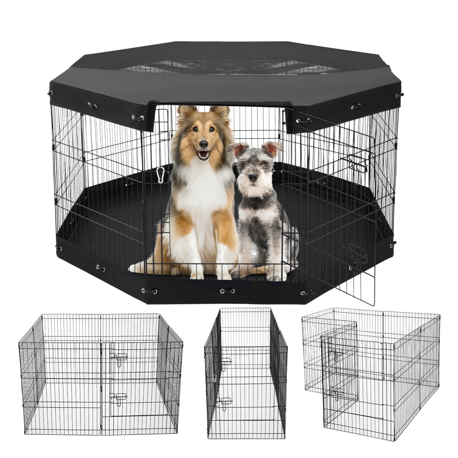 VEVOR 8 Pcs 30"H x 24"W Panels Foldable Metal Pet Exercise Pen,Dog Fence Indoor and Outdoor Pen with Door,Bottom Pad and Top Cover, Pet Playpen for