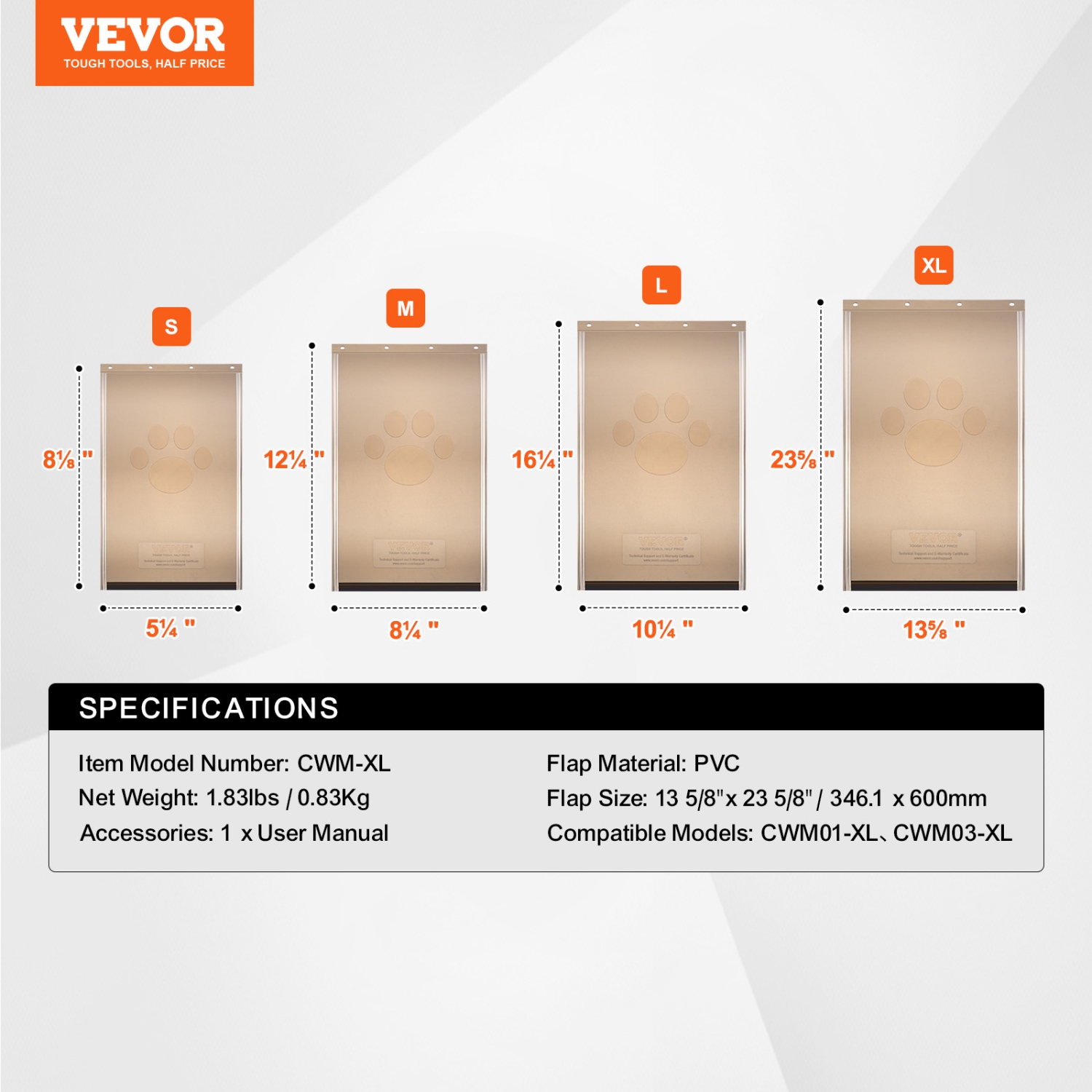VEVOR 13.63" x 23.62" Pet Door Replacement Flap, Compatible with Flap Pet Doors,Longer Lasting, Weather-proof,Thickened PVC Dog Door Replacement Flap