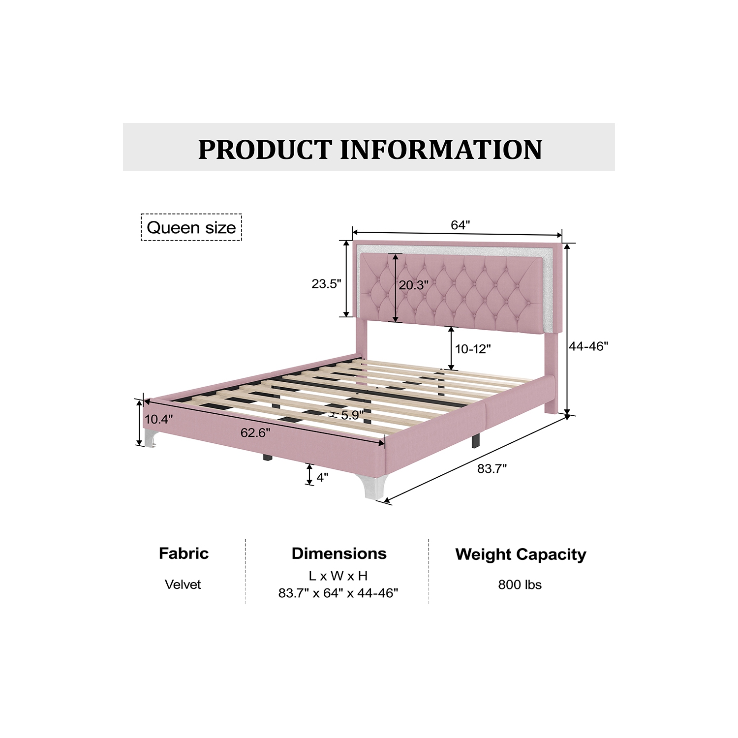 Kepooman 3-Pieces Bedroom Sets,Queen Size Upholstered Platform Bed with LED Lights and 2 Nightstands - Pink