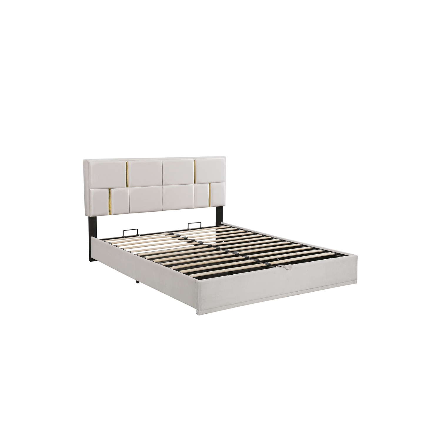 Kepooman 2-Pieces Bedroom Sets,Queen Size Upholstered Platform Bed with Hydraulic Storage System - Beige