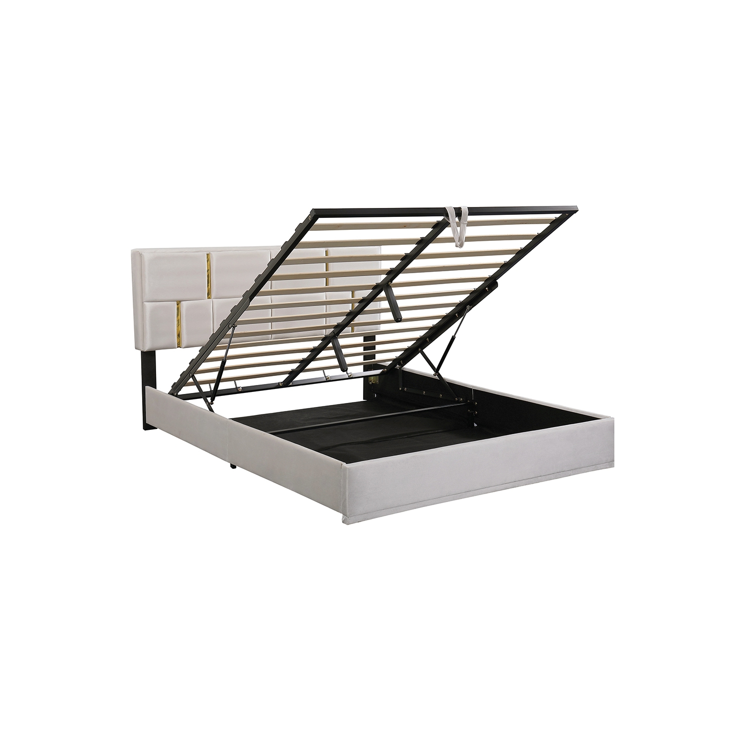 Kepooman 2-Pieces Bedroom Sets,Queen Size Upholstered Platform Bed with Hydraulic Storage System - Beige