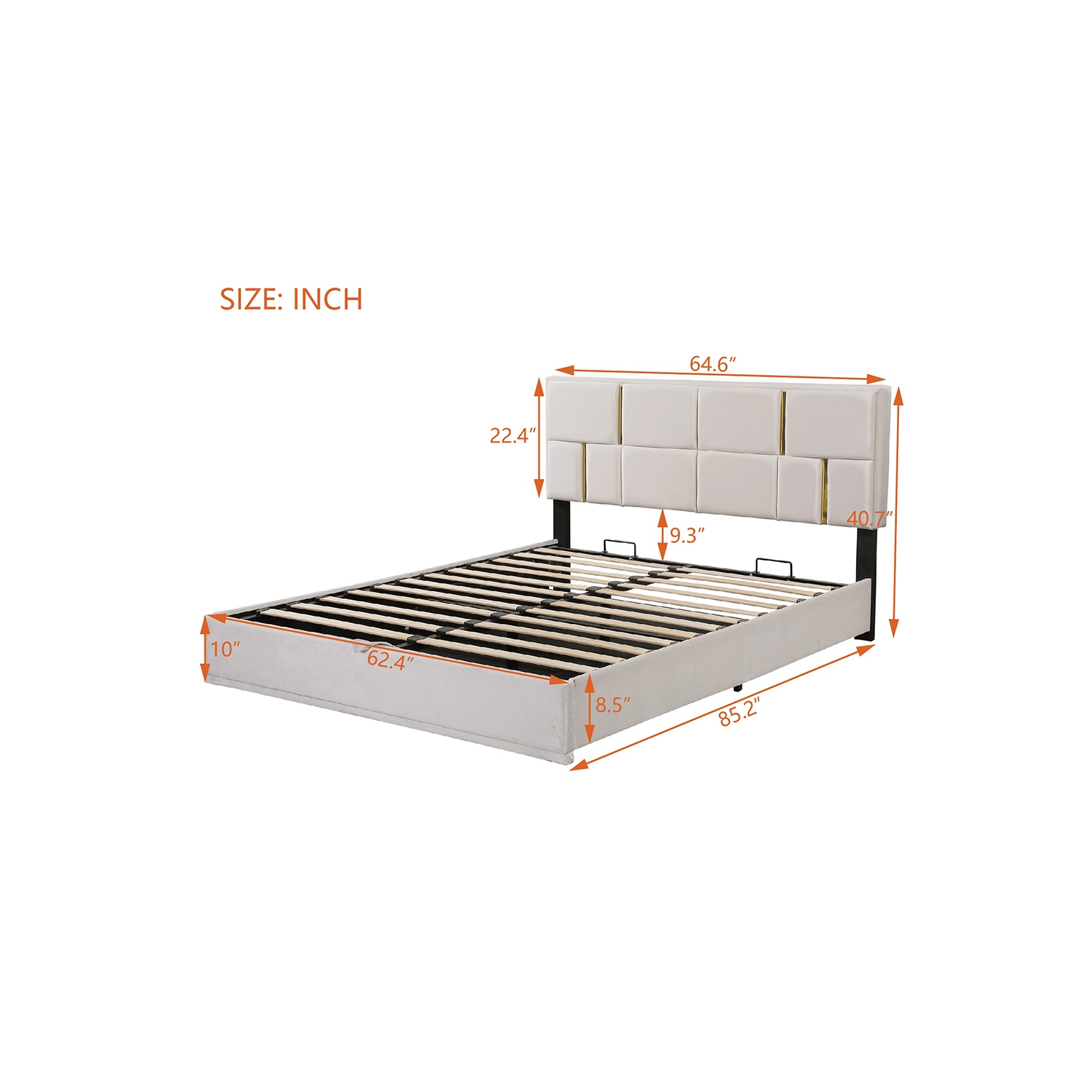Kepooman 2-Pieces Bedroom Sets,Queen Size Upholstered Platform Bed with Hydraulic Storage System - Beige