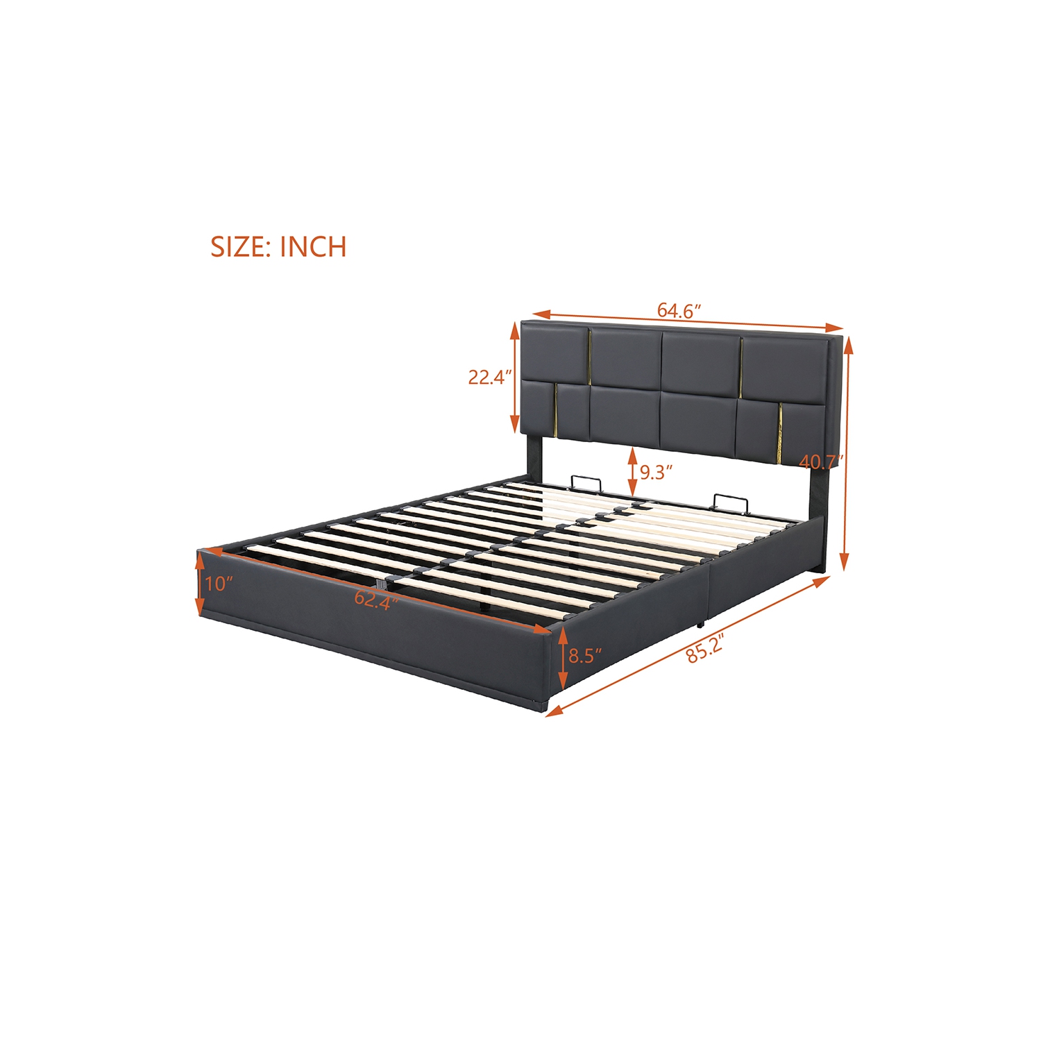Kepooman 2-Pieces Bedroom Sets,Queen Size Upholstered Platform Bed with Hydraulic Storage System - Black