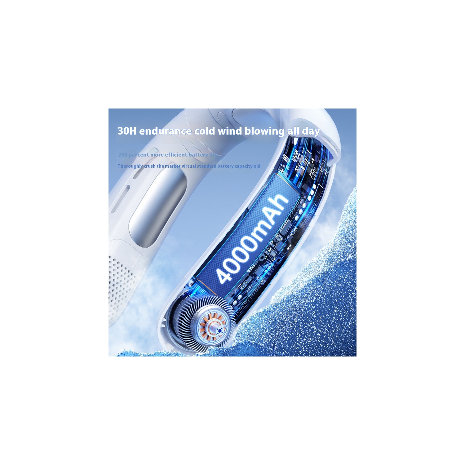 Semiconductor Refrigeration Neck Hanging Fan USB Charging Leafless Cooling Fan Outdoor Portable Digital Display Small Fan - N90 Dark Blue