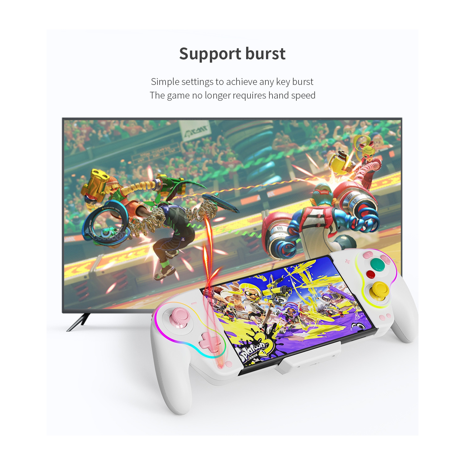 Commutateur Lianyou, prêt à l'emploi, manette de jeu rétro nostalgique, programmation avec poignée somatosensory OLED, manette sans fil - violet