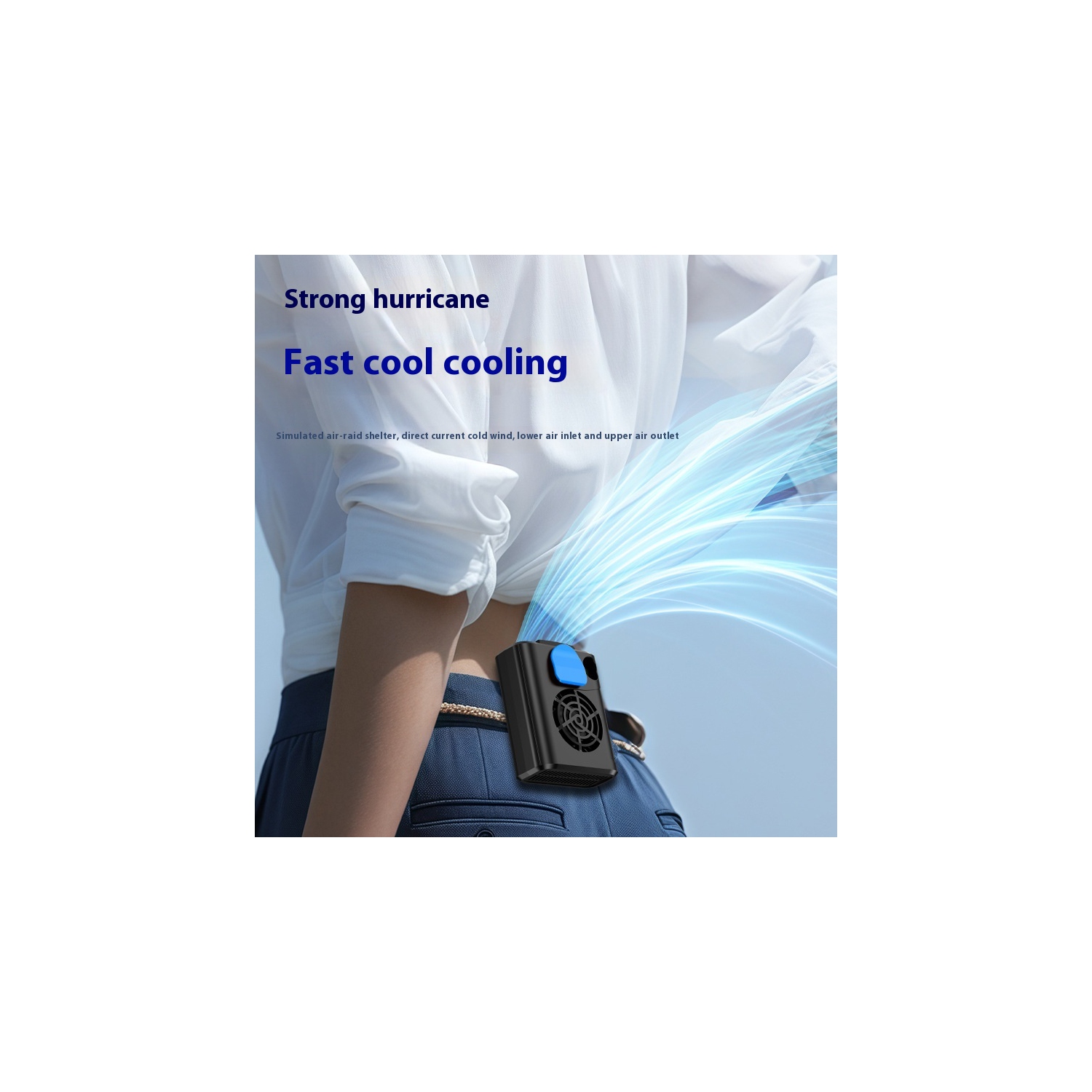 Waist-hanging fan, portable waist-clip USB charging portable outdoor leafless neck-hanging fan, desktop handheld small fan - blue