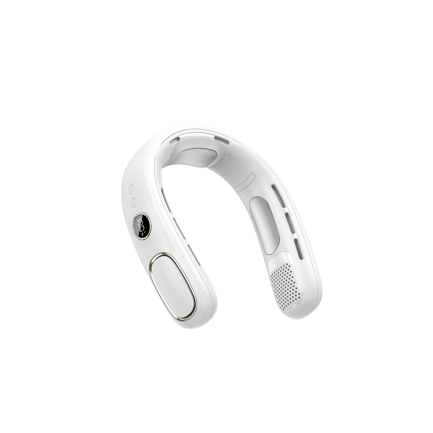 Semiconductor Refrigeration Neck Hanging Fan USB Charging Bladeless Cooling Fan Outdoor Portable Digital Display Small Fan - N90 Glacier White