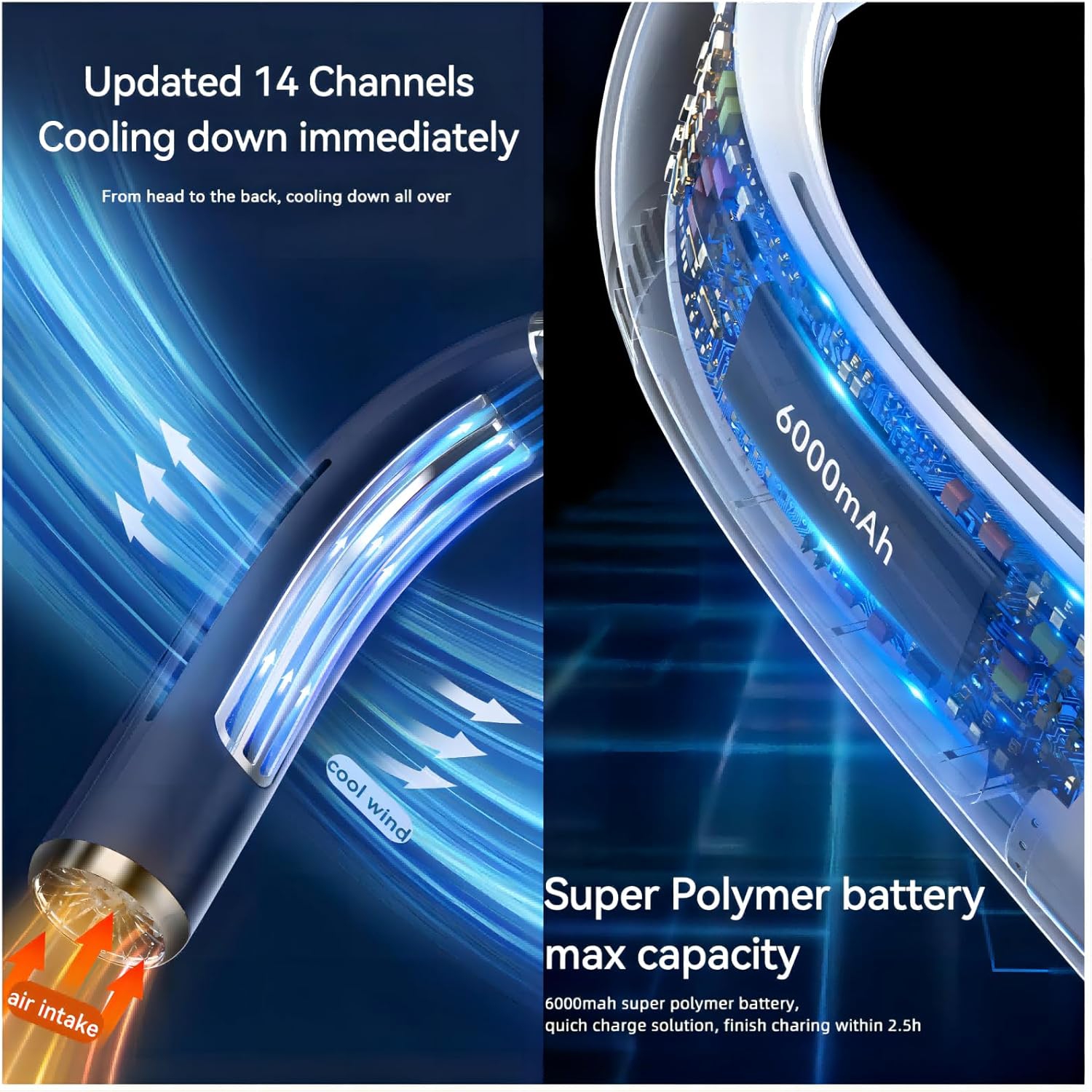 Small appliance lazy neck fan, cooling usb charging outdoor camping portable neck air conditioner, neck air conditioner, 6000mAh battery - apricot