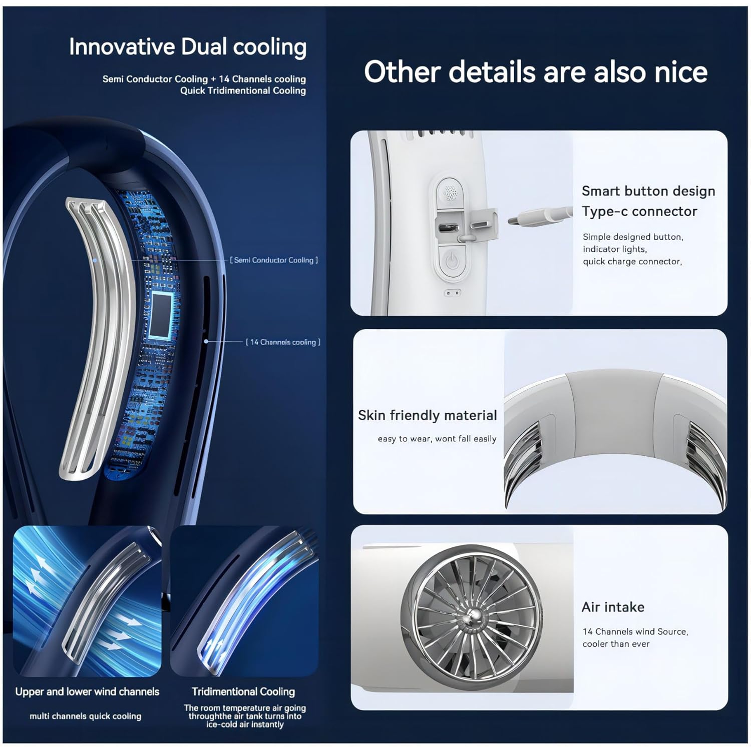 Small appliance lazy neck fan, cooling usb charging outdoor camping portable neck air conditioner, neck air conditioner, 6000mAh battery - apricot