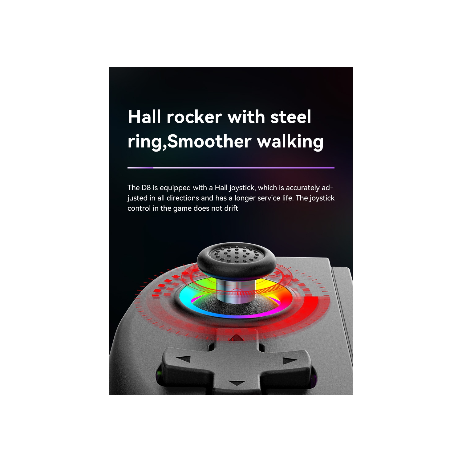 D8 mobile phone stretch game handle, dual hall wireless bluetooth iso Android tablet somatosensory vibration handle, RGB light telescopic joystick