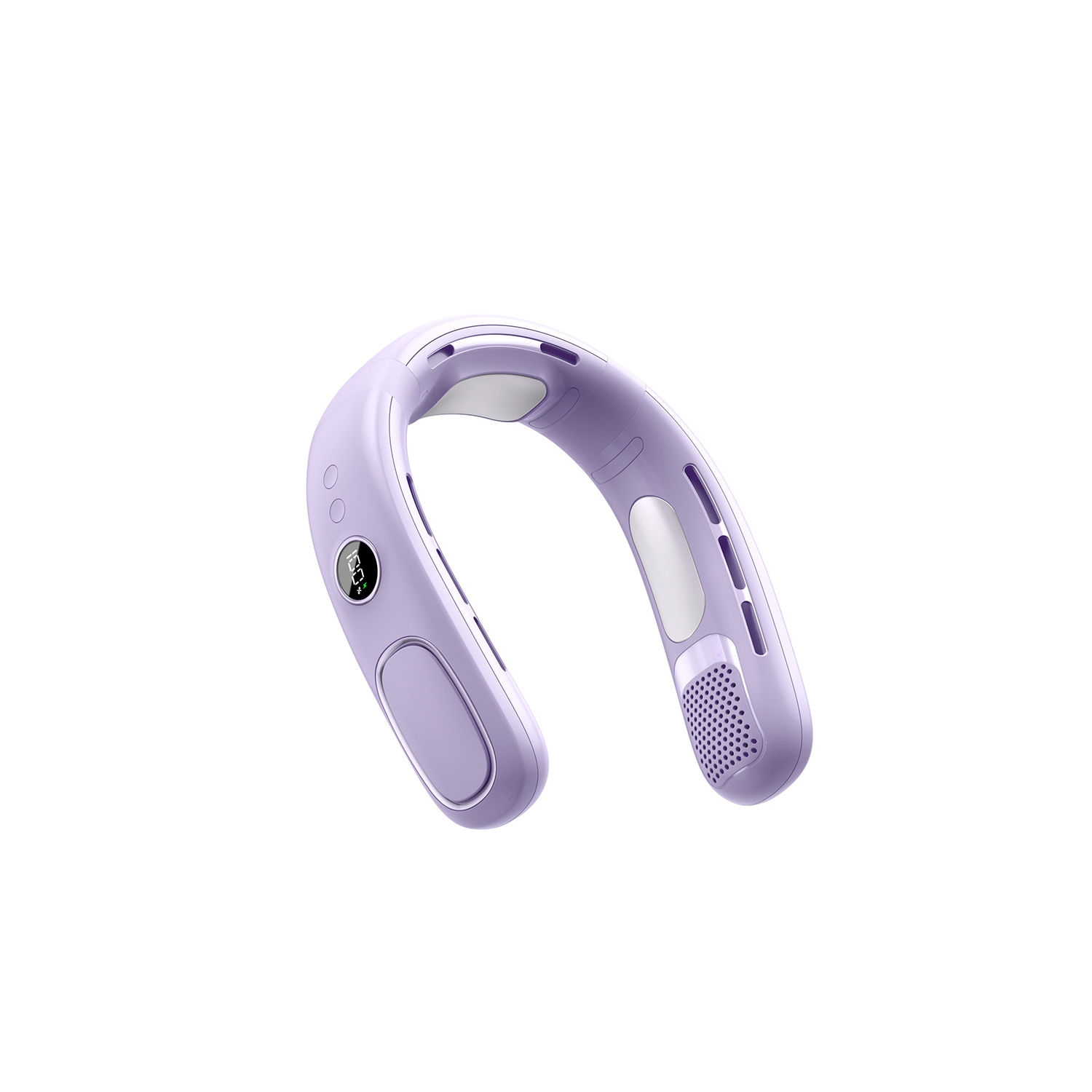 Semiconductor Refrigeration Neck Hanging Fan USB Charging Leafless Cooling Fan Outdoor Portable Digital Display Small Fan - N90 Lavender