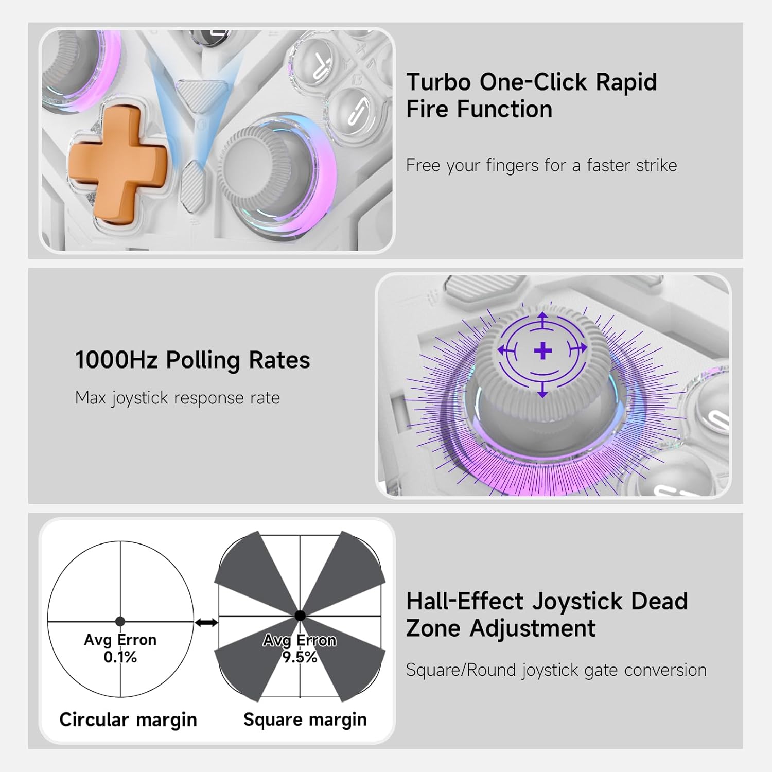 Poignée magnétique K10, commutateur 2, manette de jeu sans fil pour PC avec base de chargement, manche à balai à effet Hall et gâchette - blanc
