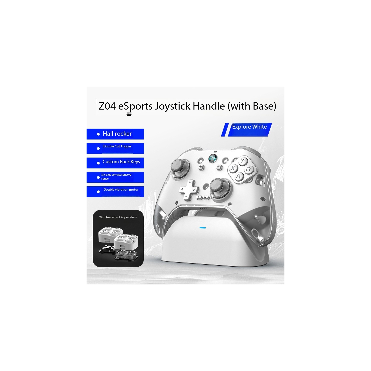 Manette de jeu sans fil Bluetooth Z04, base de recharge, manette de jeu de surface magnétique, équipée d'un déclencheur Hall, adaptée pour Android,