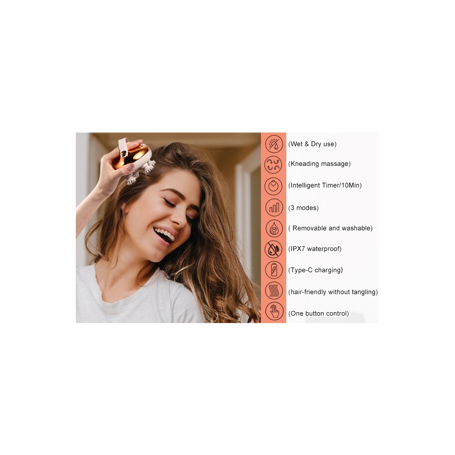 Portable Head Spa Stress Relief Electric Scalp Hair Massager Wireless Scalp Head Massager, 5 in 1 Kneading 128 Massage Nodes, Waterproof Hair