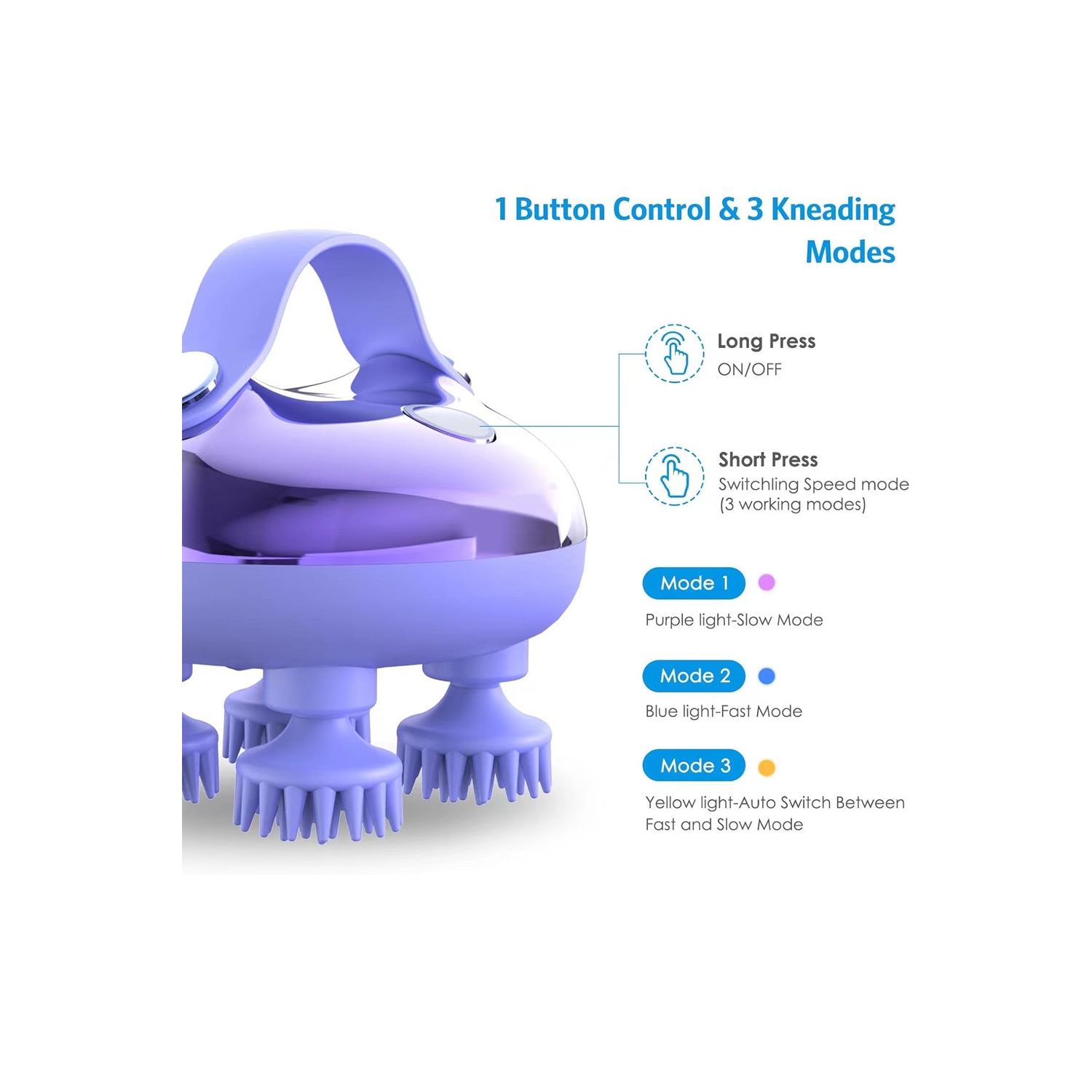 Portable Head Spa Stress Relief Electric Scalp Hair Massager Wireless Scalp Head Massager, 5 in 1 Kneading 128 Massage Nodes, Waterproof Hair