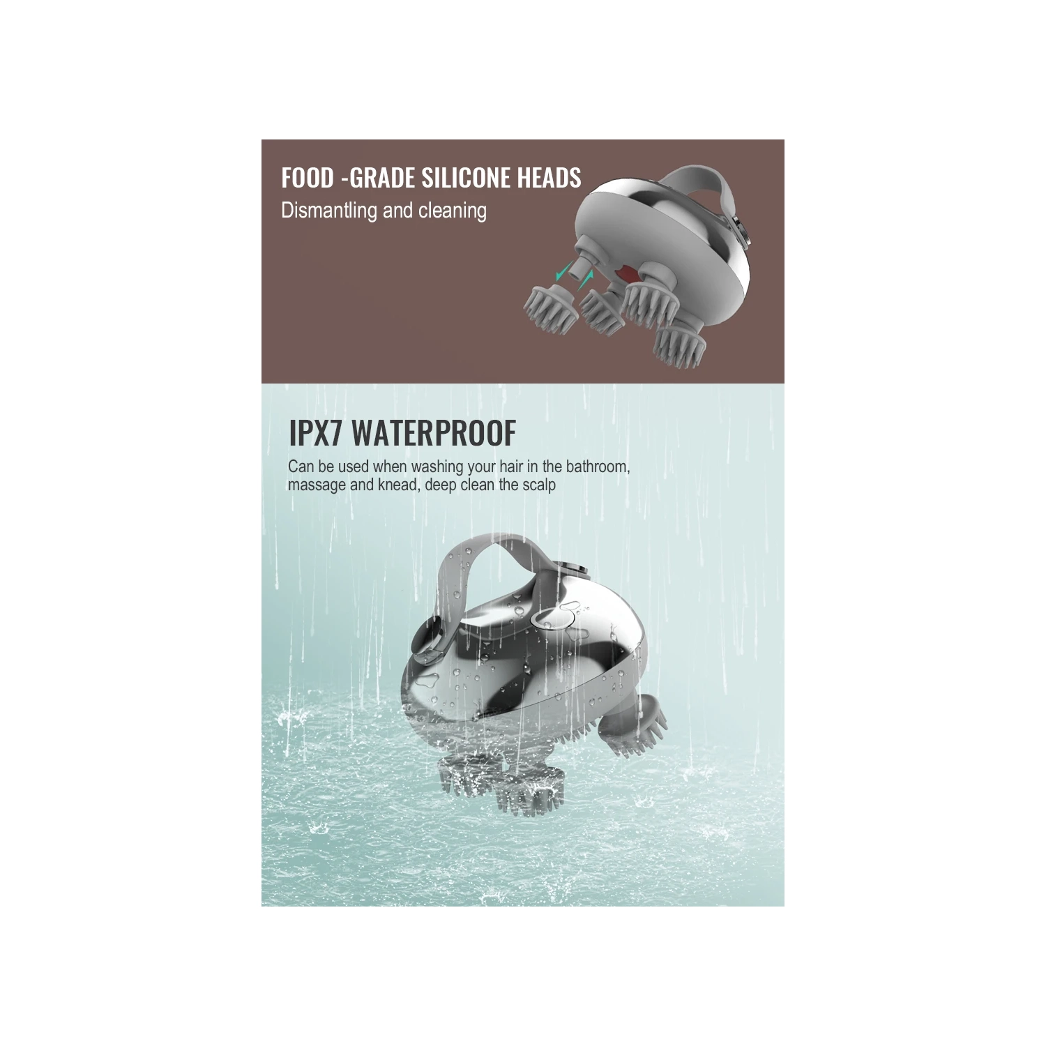 Portable Head Spa Stress Relief Electric Scalp Hair Massager Wireless Scalp Head Massager, 5 in 1 Kneading 128 Massage Nodes, Waterproof Hair