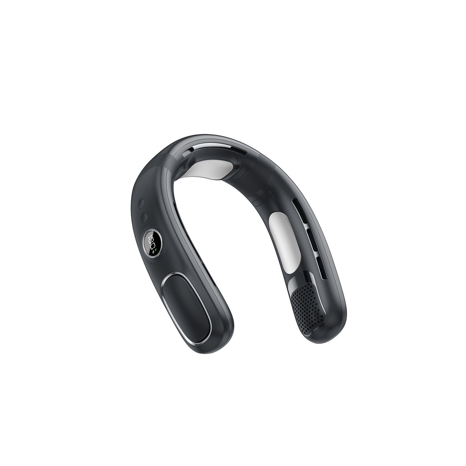 Semiconductor Refrigeration Neck Hanging Fan USB Charging Leafless Cooling Fan Outdoor Portable Digital Display Small Fan - N90 Obsidian Black