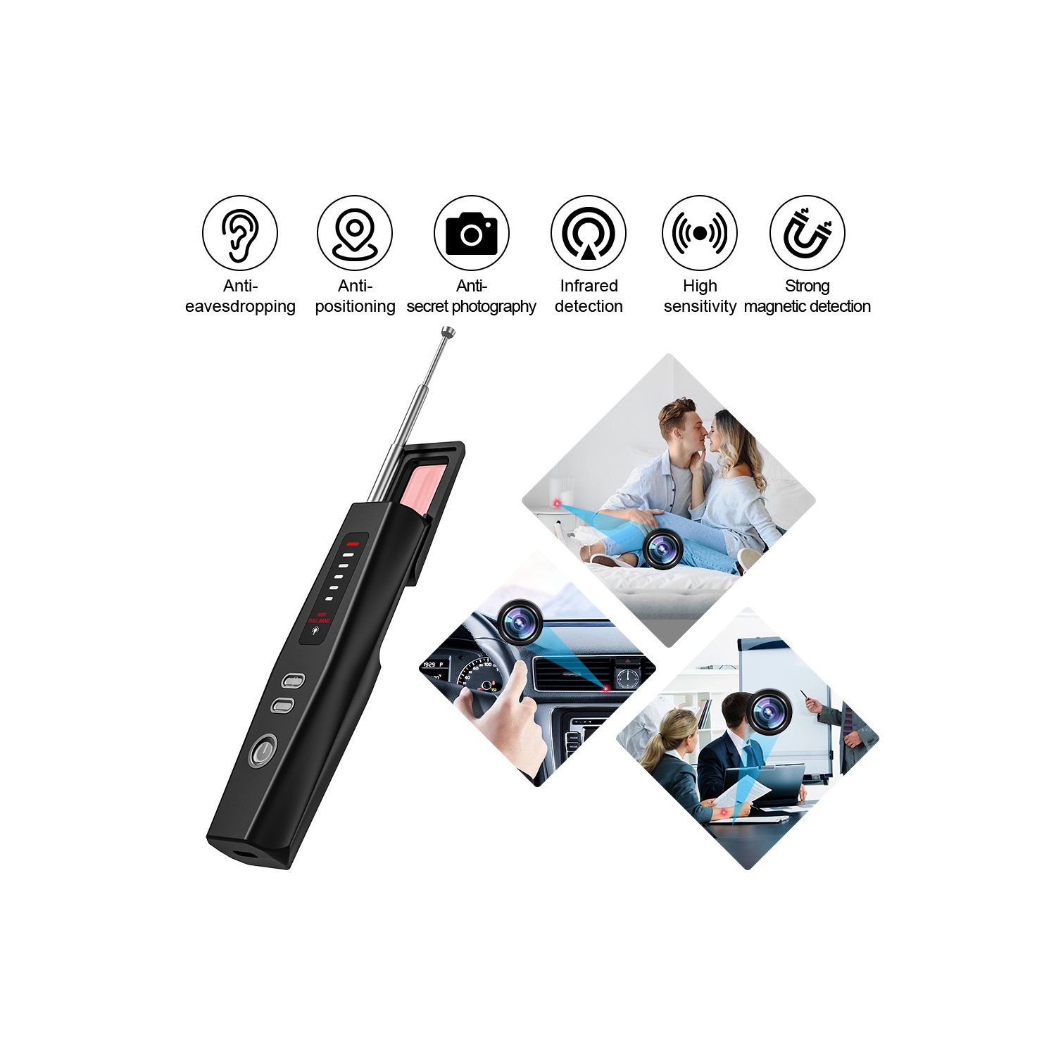 Détecteur sans fil à infrarouge réglable T011 Business Trip détecteur anti-suivi portatif détecteur de caméra anti-peep détecteur de caméra caché