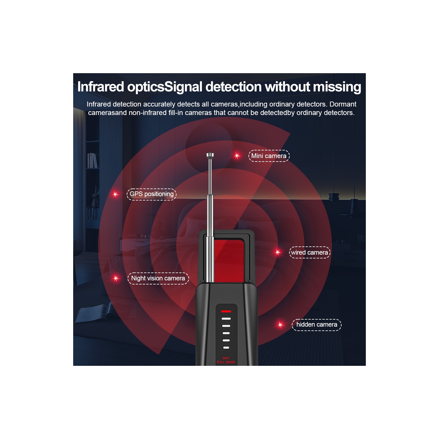 Détecteur sans fil à infrarouge réglable T011 Business Trip détecteur anti-suivi portatif détecteur de caméra anti-peep détecteur de caméra caché