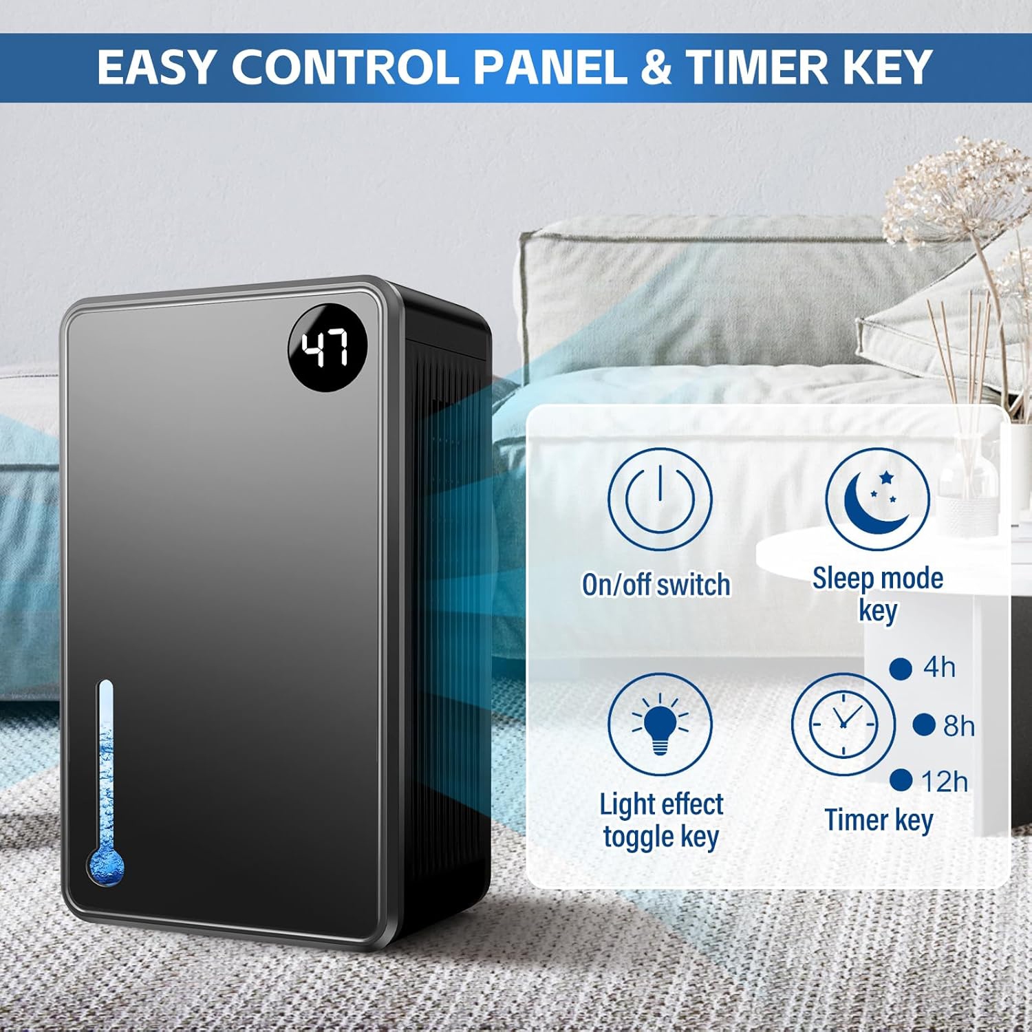 Dehumidifier, 2.4L Dehumidifier for Basement, Dehumidifiers with Humidity Display, Dehumidifier for Home, Bathroom & Bedroom