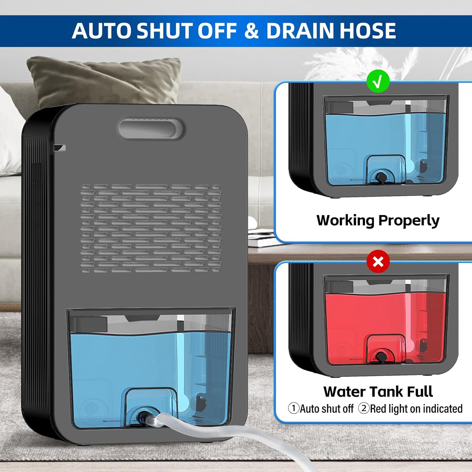 Dehumidifier, 2.4L Dehumidifier for Basement, Dehumidifiers with Humidity Display, Dehumidifier for Home, Bathroom & Bedroom