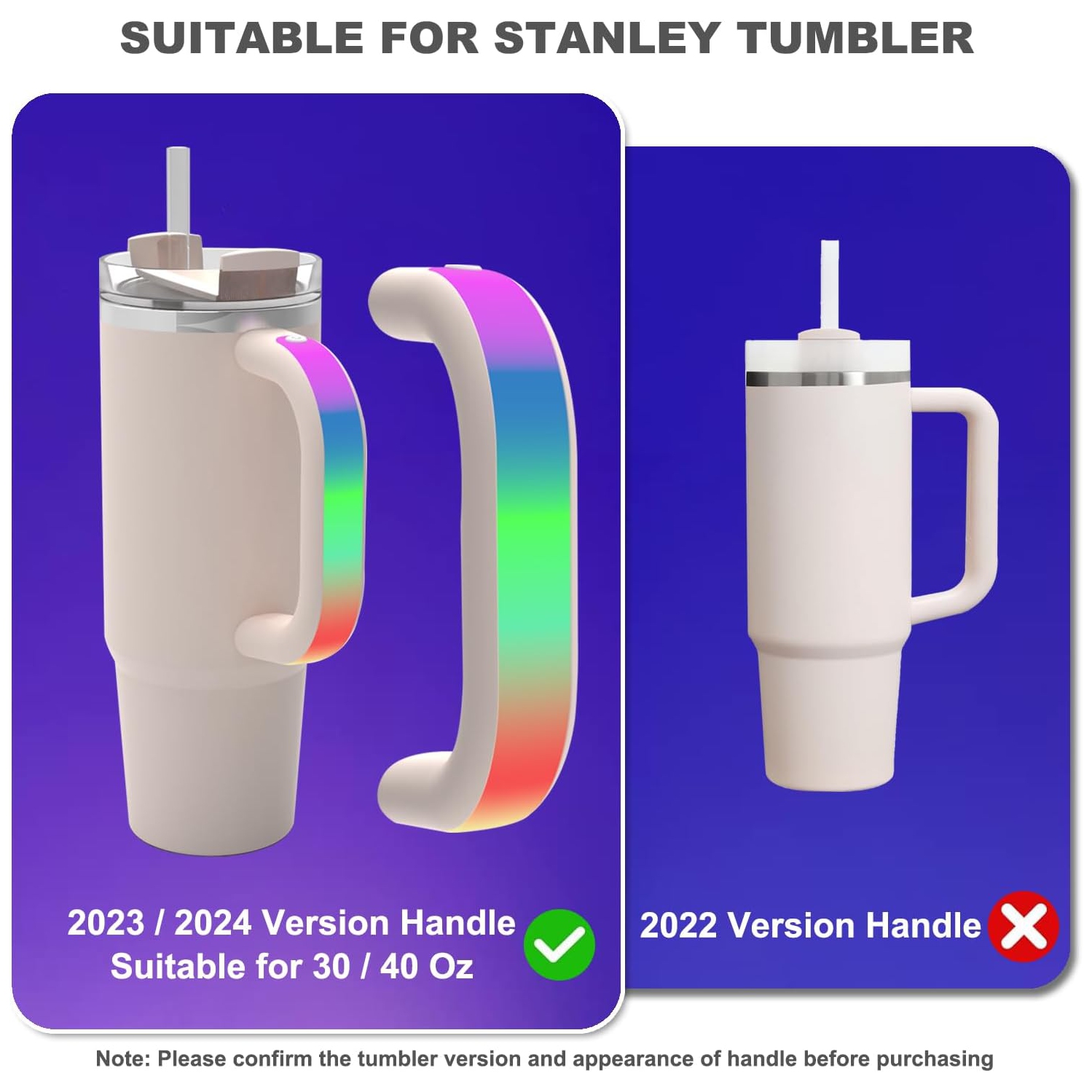 LED Light Up Handle Compatible with Stanley 40oz/30oz, Glow Tumbler Handle Suit for Stanley Accessories Use for Outdoor, Party, Home