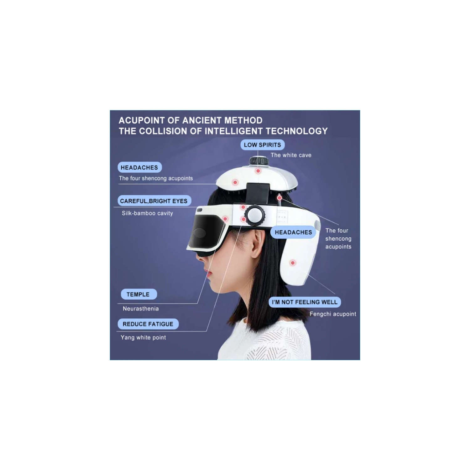 Electric Head Massager Eye Massage Relieve Stress Scalp Relax Hot Compress Music with Remote Control