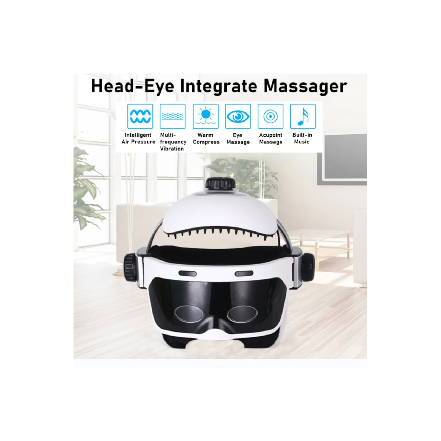 Electric Head Massager Eye Massage Relieve Stress Scalp Relax Hot Compress Music with Remote Control