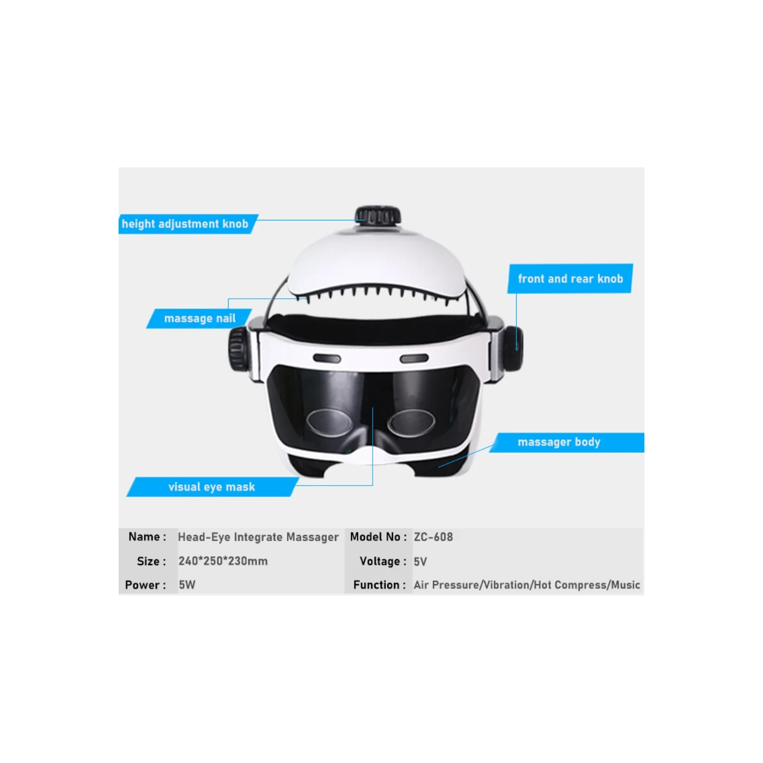 Electric Head Massager Eye Massage Relieve Stress Scalp Relax Hot Compress Music with Remote Control