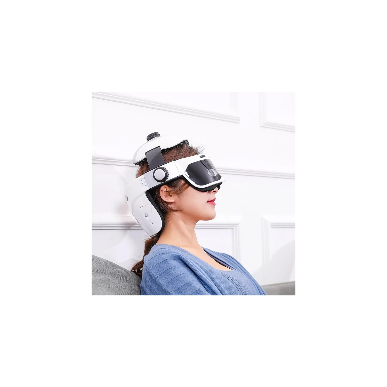 Electric Head Massager Eye Massage Relieve Stress Scalp Relax Hot Compress Music with Remote Control