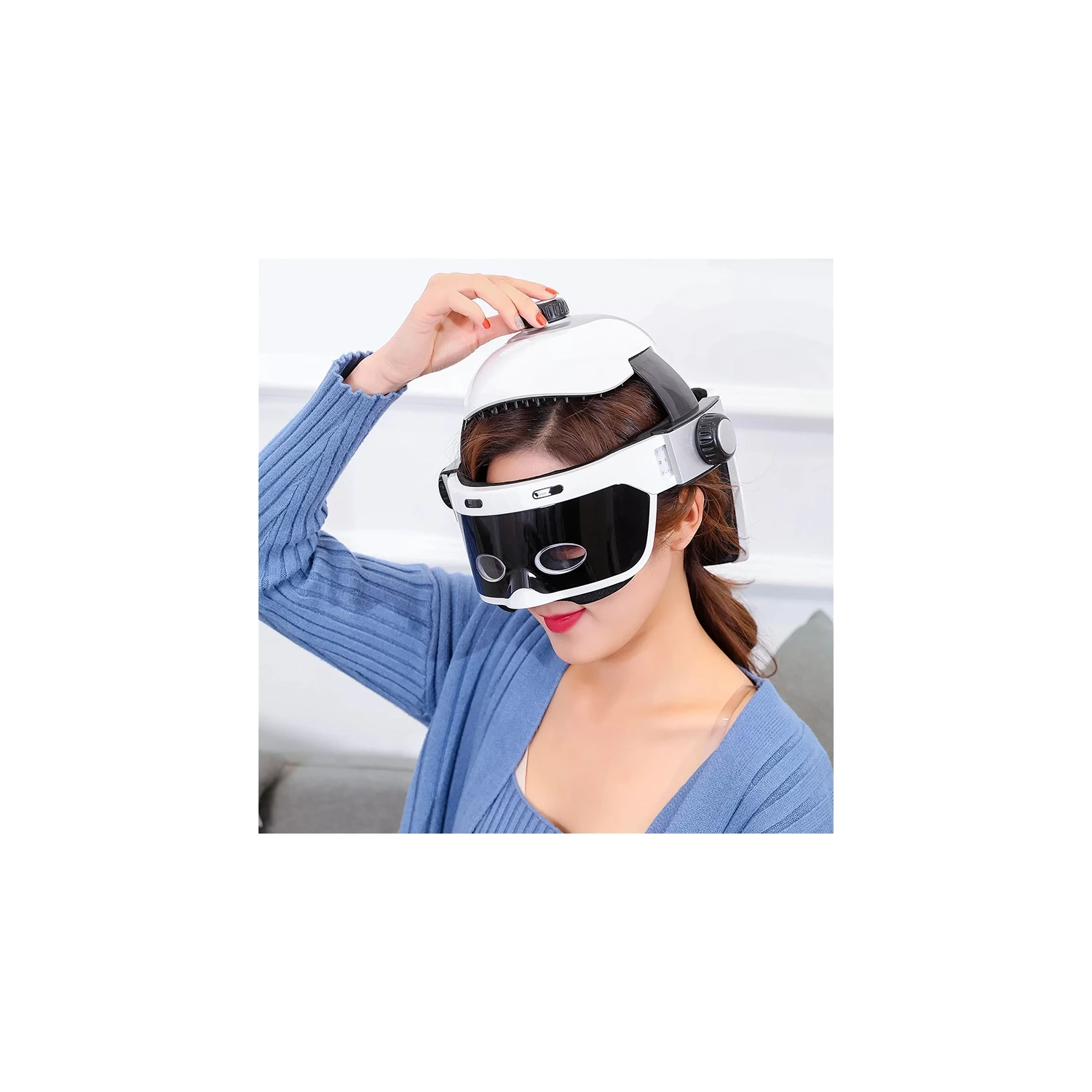 Electric Head Massager Eye Massage Relieve Stress Scalp Relax Hot Compress Music with Remote Control