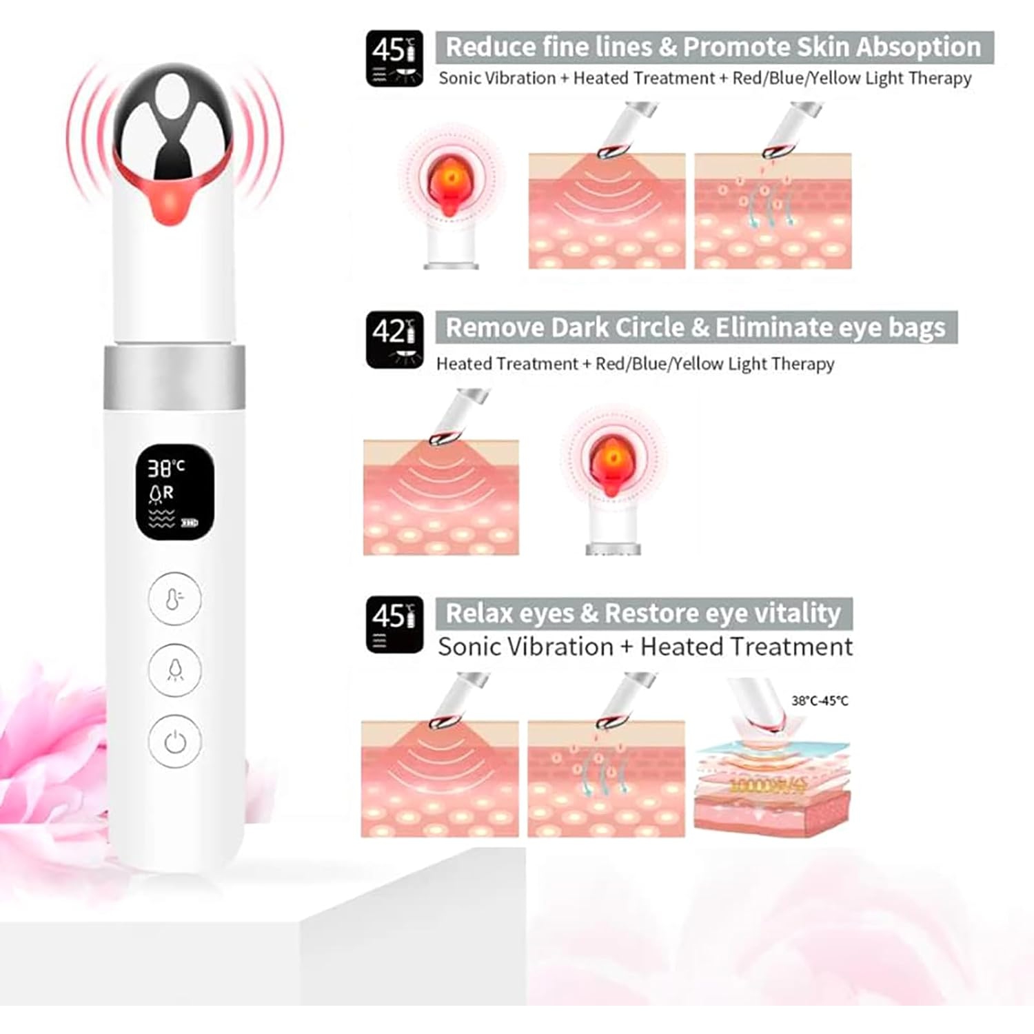 Eye Lift Wand,Red Light Eye Massager for Eye Bags Dark Circles Puffiness,Electrical Face Neck Sculpting Pen for Fine Lines & Wrinkles