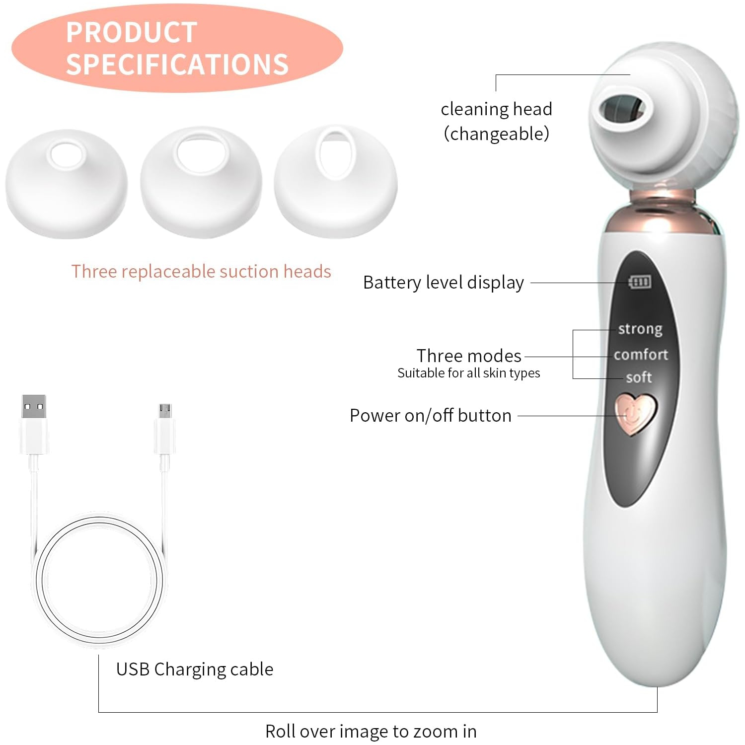 Blackhead Remover Pore Vacuum,Visual Rechargeable Blackhead Vacuum Facial Pore Cleaner with 3 Probes,USB Electric Acne Extractor Tool