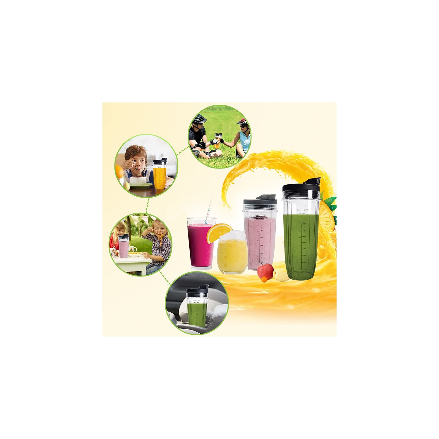 2-Pack 24oz Juicer Blender Cup Replacement for Nutri Ninja Juicer