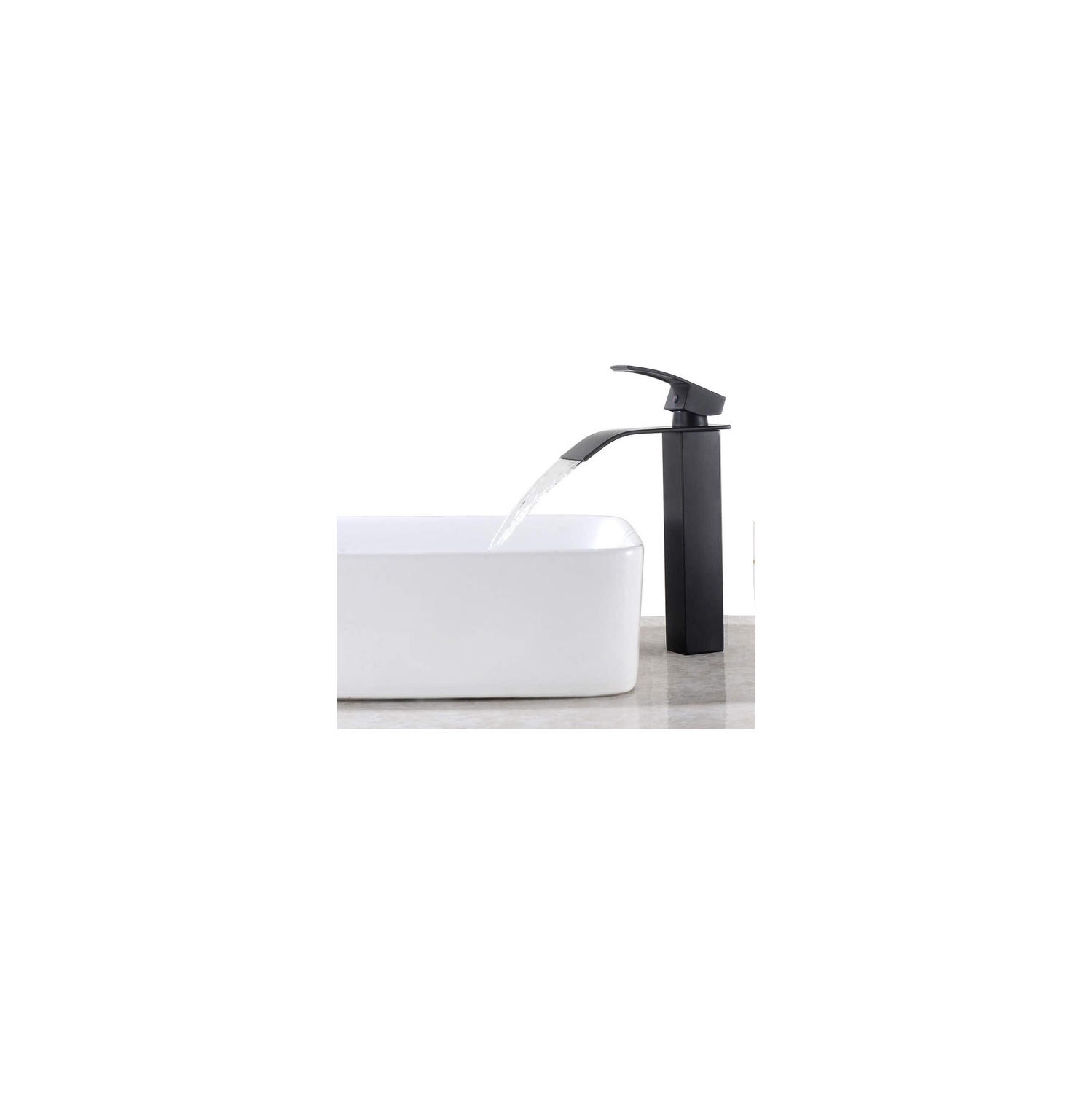 Black Single-Lever Waterfall Faucet, Square Stainless Steel Basin Faucet Suitable for Kitchen, Bathroom