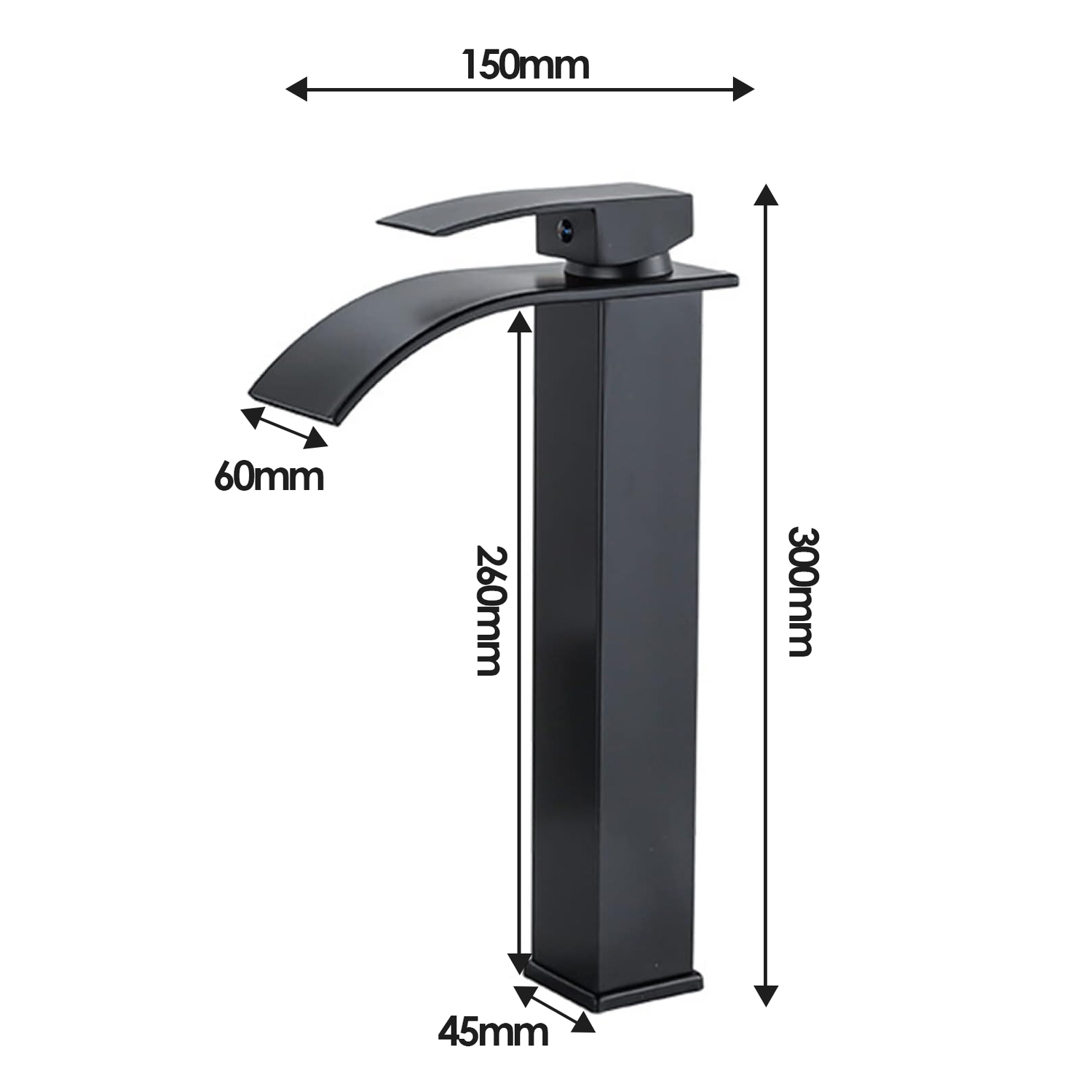 Black Single-Lever Waterfall Faucet, Square Stainless Steel Basin Faucet Suitable for Kitchen, Bathroom
