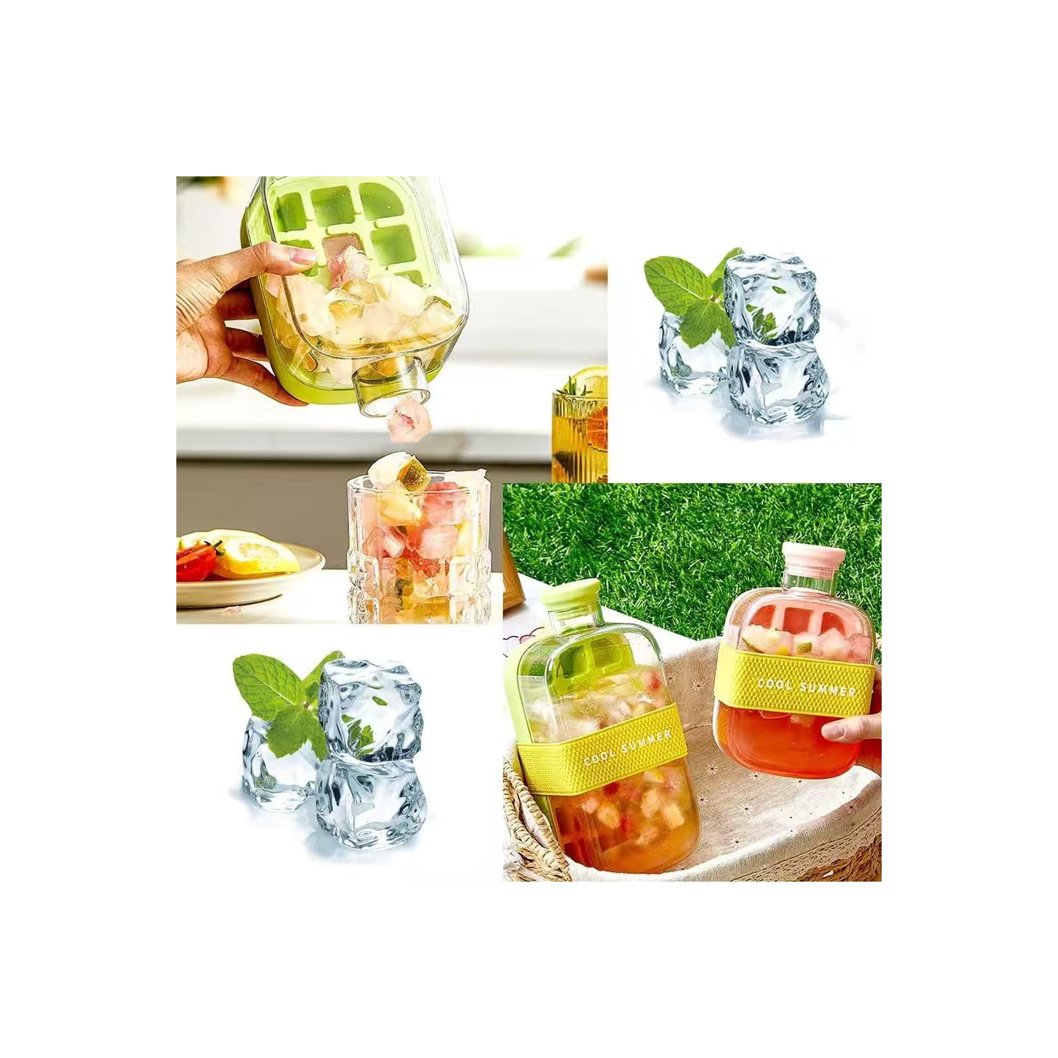 Ice Cube Bottle, 2 in 1 Touch-Free Ice Cube Tray Water Bottle, Press to Thaw Ice, for Making Ice Cubes for Summer Coffee, Juice and Drinks