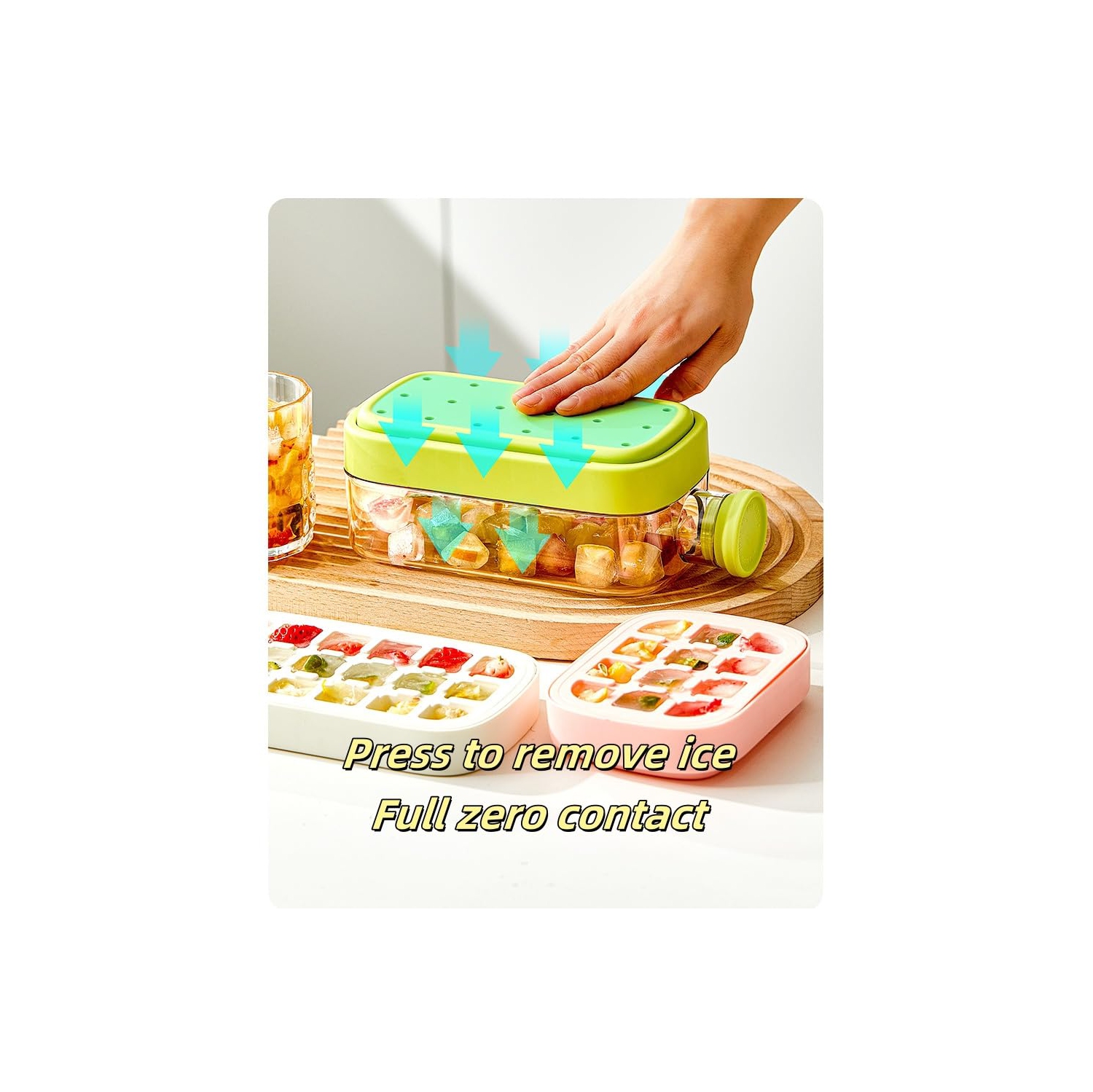 Ice Cube Bottle, 2 in 1 Touch-Free Ice Cube Tray Water Bottle, Press to Thaw Ice, for Making Ice Cubes for Summer Coffee, Juice and Drinks