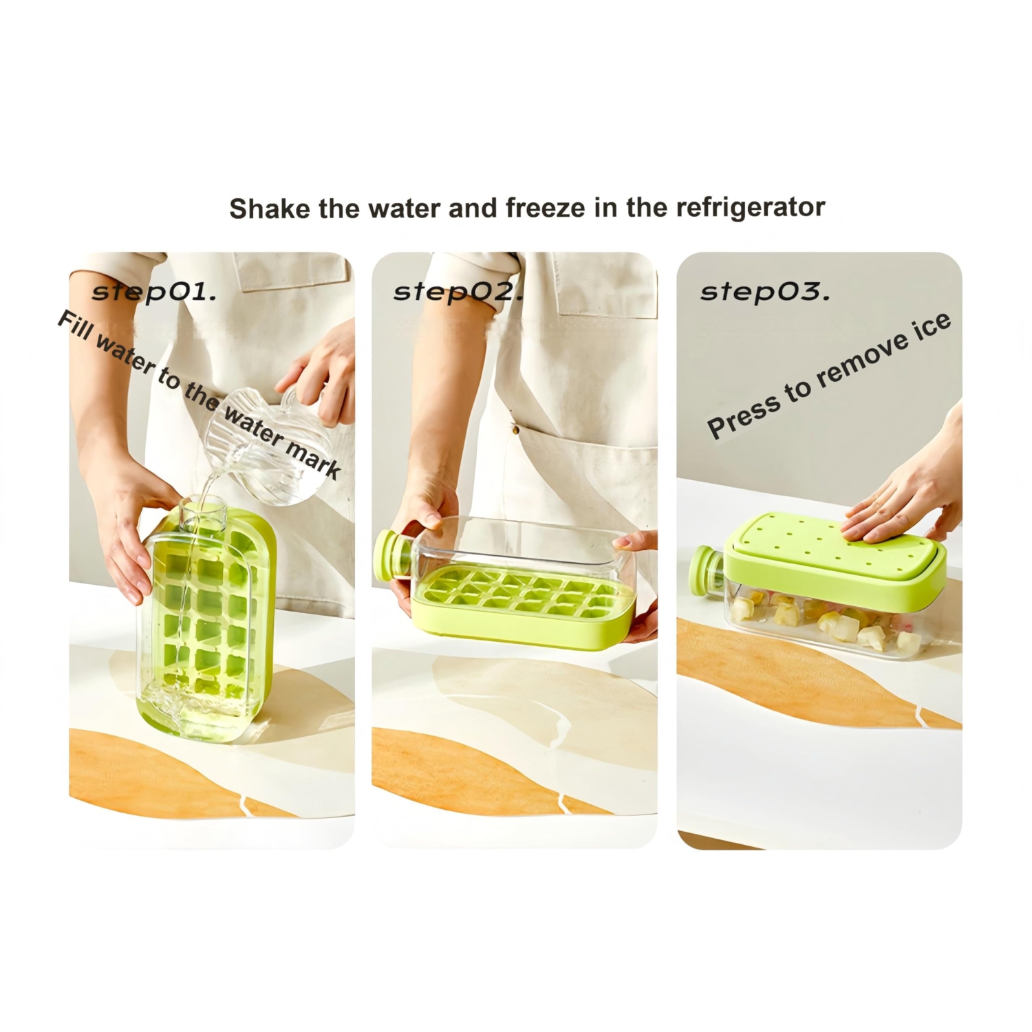 Ice Cube Bottle, 2 in 1 Touch-Free Ice Cube Tray Water Bottle, Press to Thaw Ice, for Making Ice Cubes for Summer Coffee, Juice and Drinks