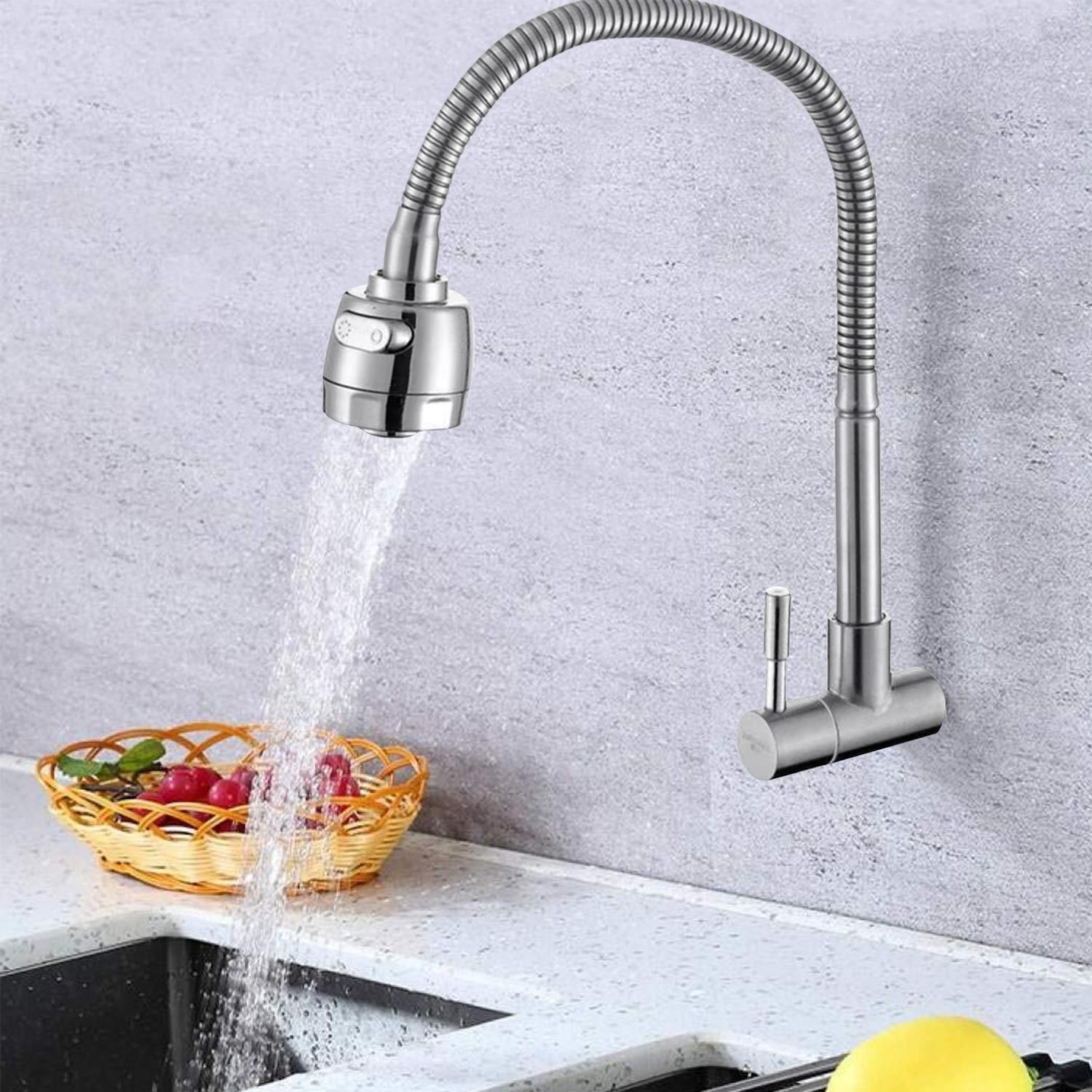 Wall-Mounted Kitchen Faucet, 360-Degree Swivel Single Cold Water Faucet