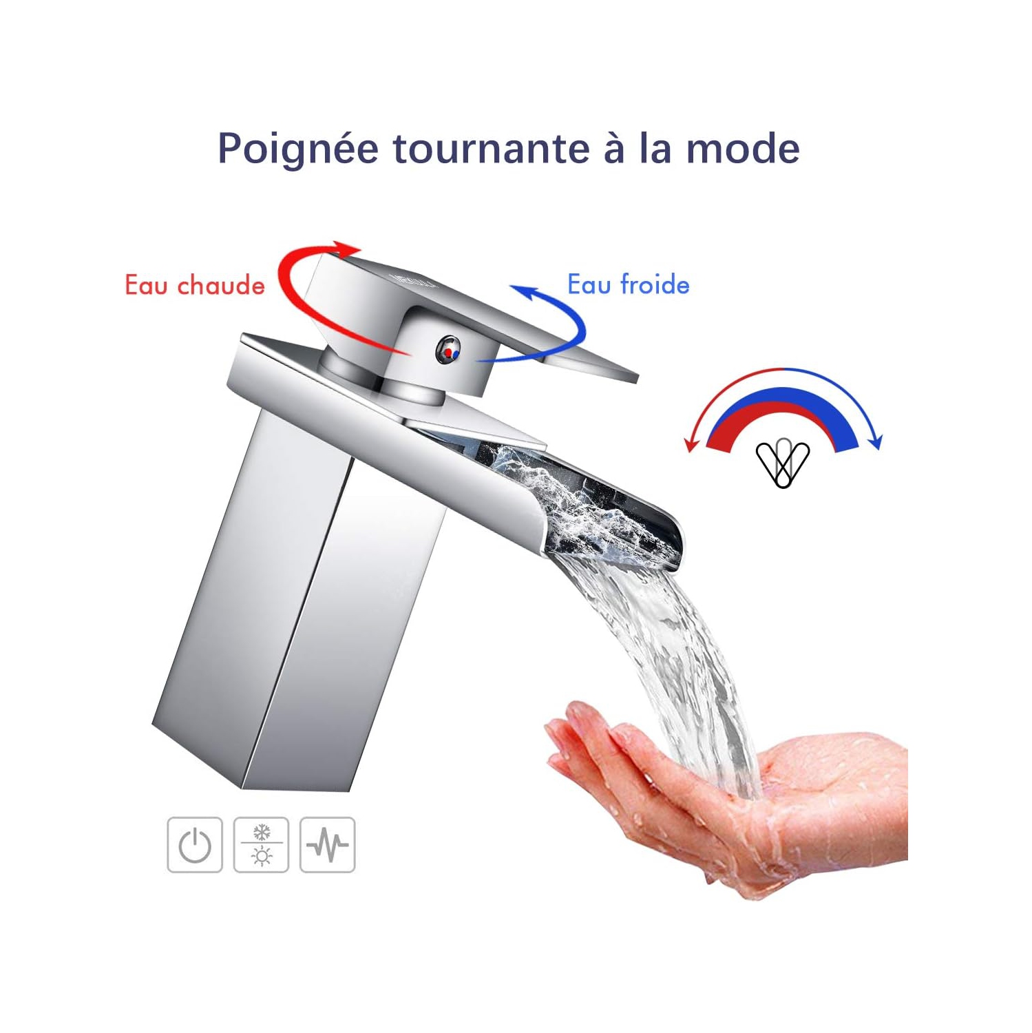 Robinet d'évier de salle de bain, robinet d'évier à une poignée moderne, eau chaude et froide disponible