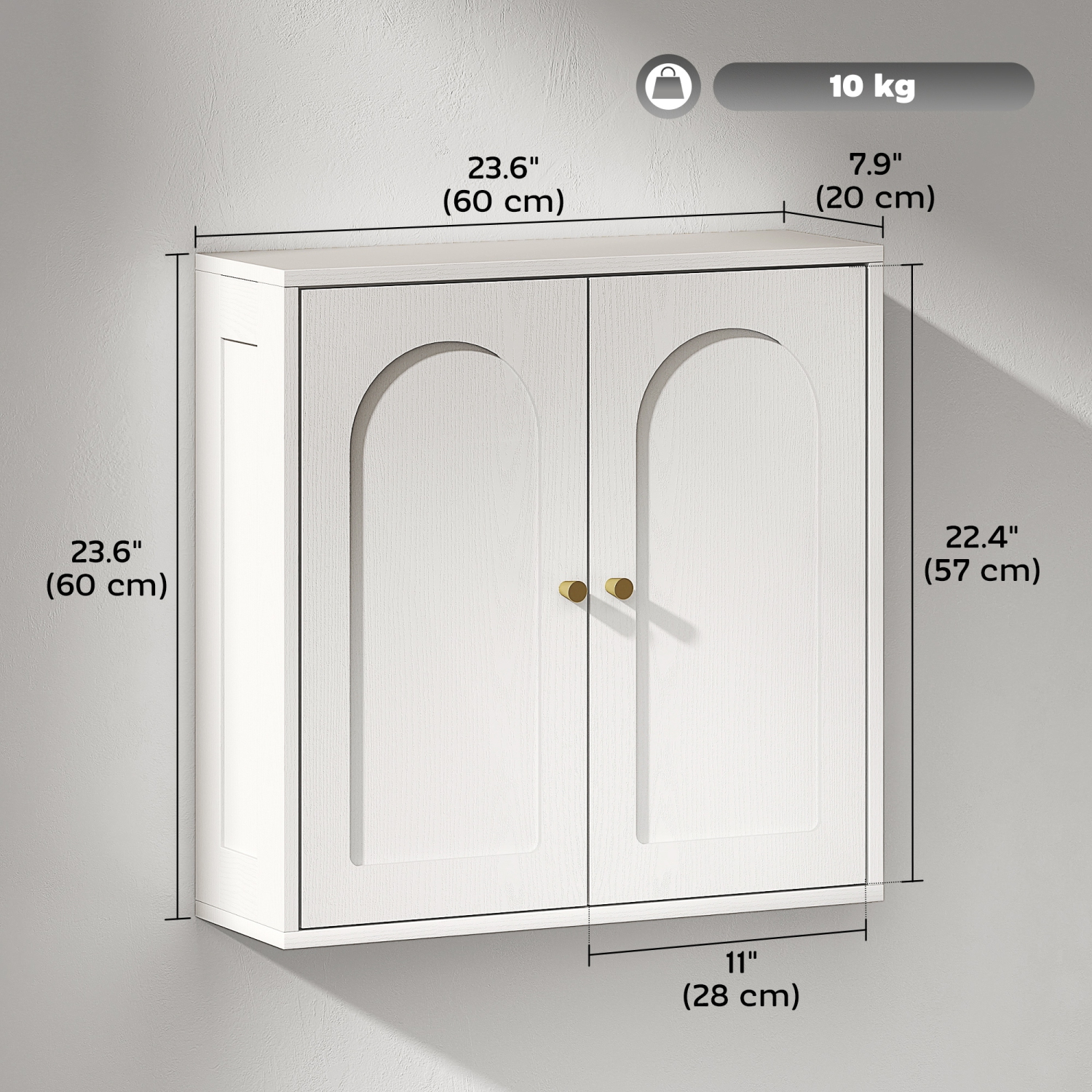 HOMCOM – Armoire murale de salle de bain, armoire à pharmacie moderne avec 2 portes arquées et poignées dorées, armoire de salle de bain murale,
