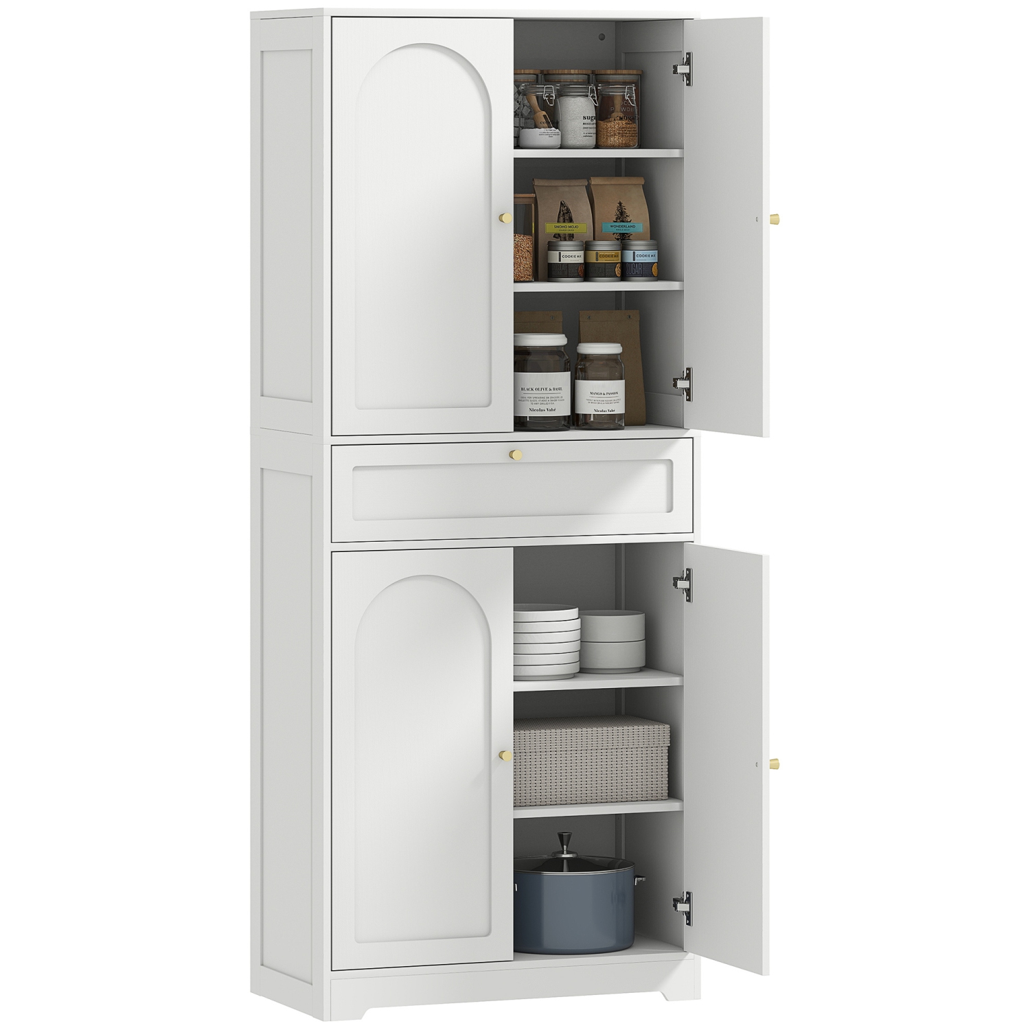 HOMCOM 72.4" Tall Kitchen Pantry Cabinet, Modern Freestanding Storage Cabinet with Shaker Doors and Adjustable Shelves, White