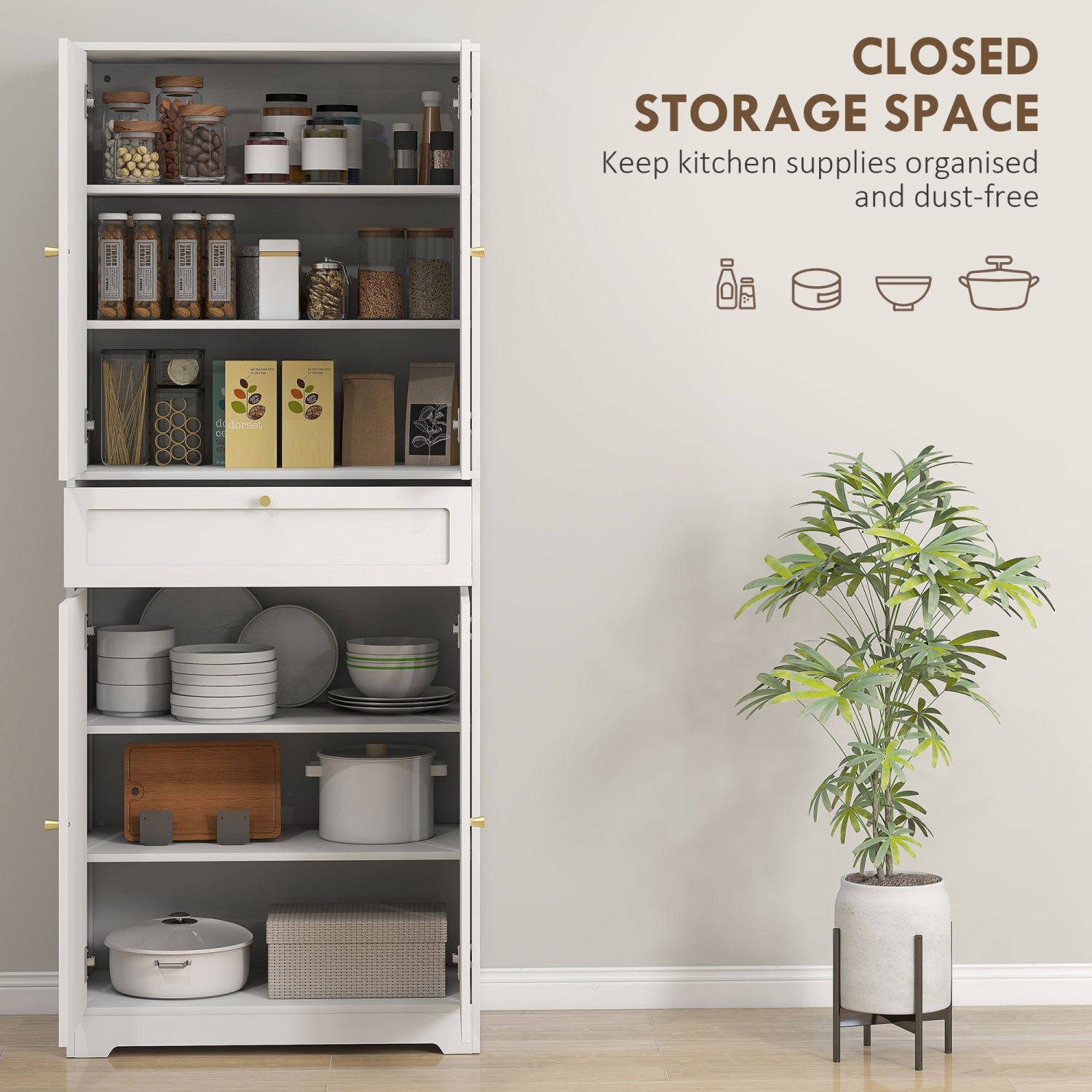 HOMCOM 72.4" Tall Kitchen Pantry Cabinet, Modern Freestanding Storage Cabinet with Shaker Doors and Adjustable Shelves, White